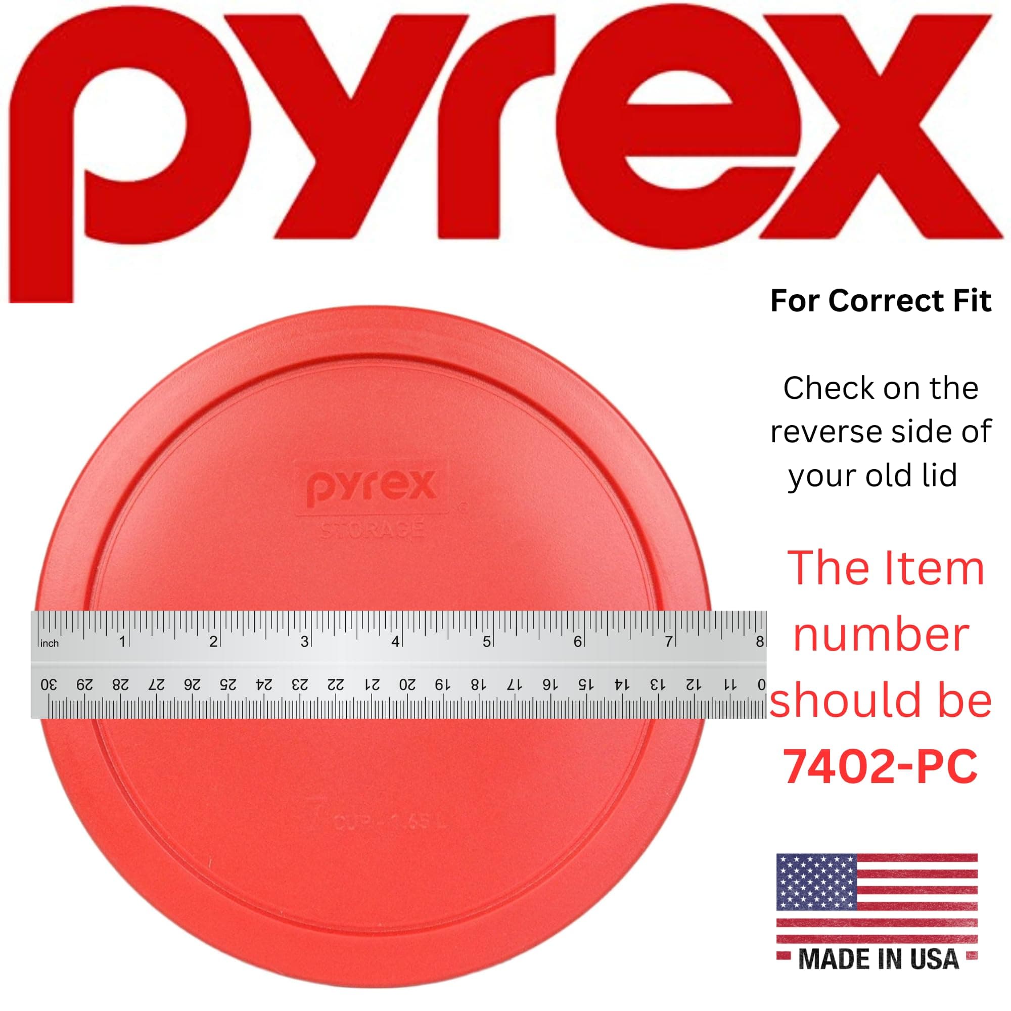 Pyrex 7402-PC 6 and 7-Cup Red Food Storage Lids (2-Pack) | Made in USA, BPA-Free, Dishwasher Safe - view 3