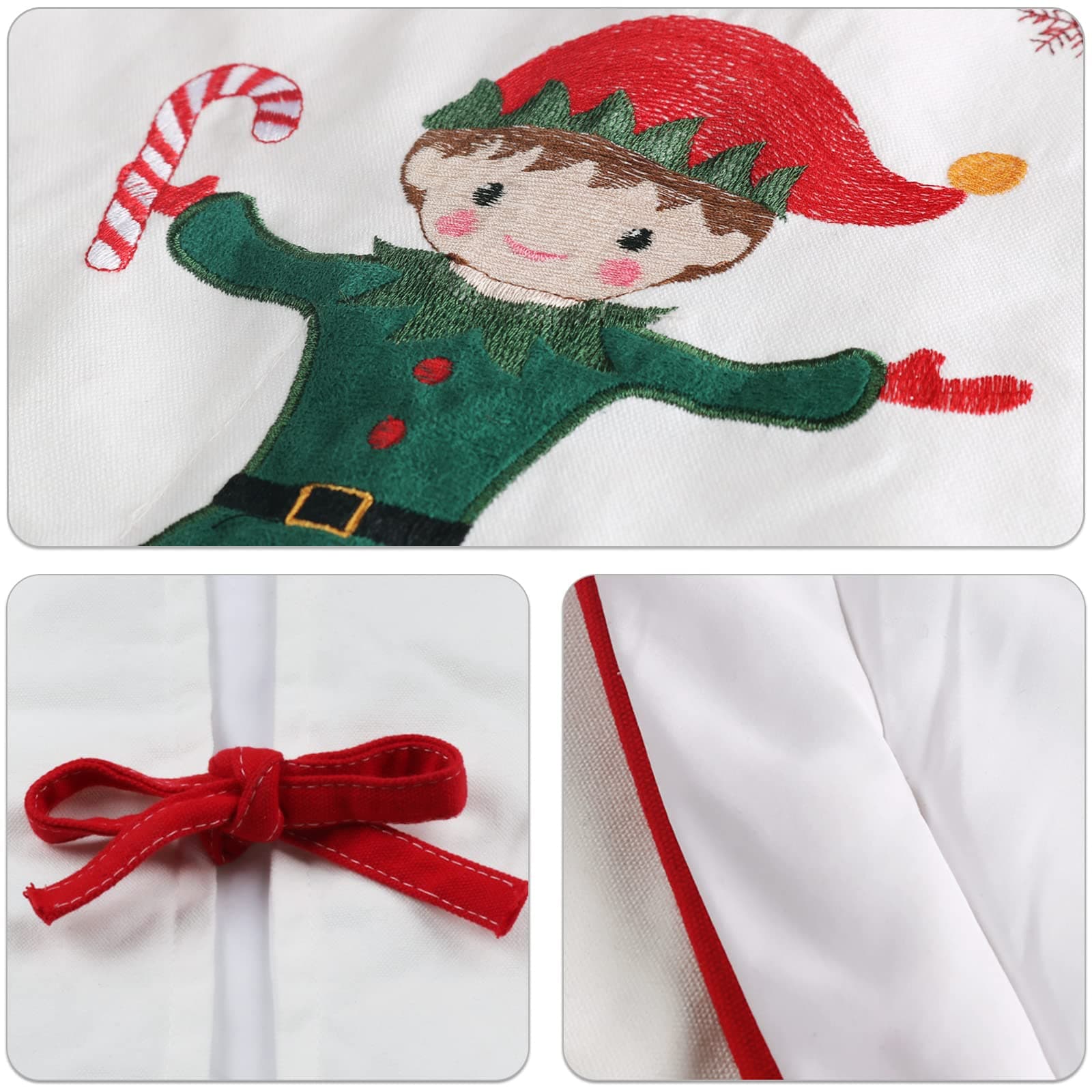 Zpiio Tree Skirt 48 inch | Rustic Embroidered Elf Design, Soft Padding, Large Size for Christmas Tree - view 7