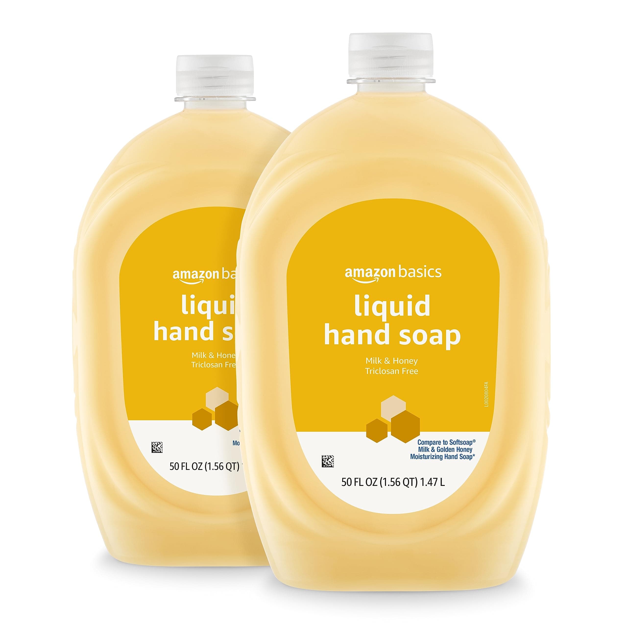 Amazon Basics Liquid Hand Soap Refill Milk and Honey Scent 100 fl oz (2-Pack) | Triclosan-Free pH Balanced Hand Wash - main product image