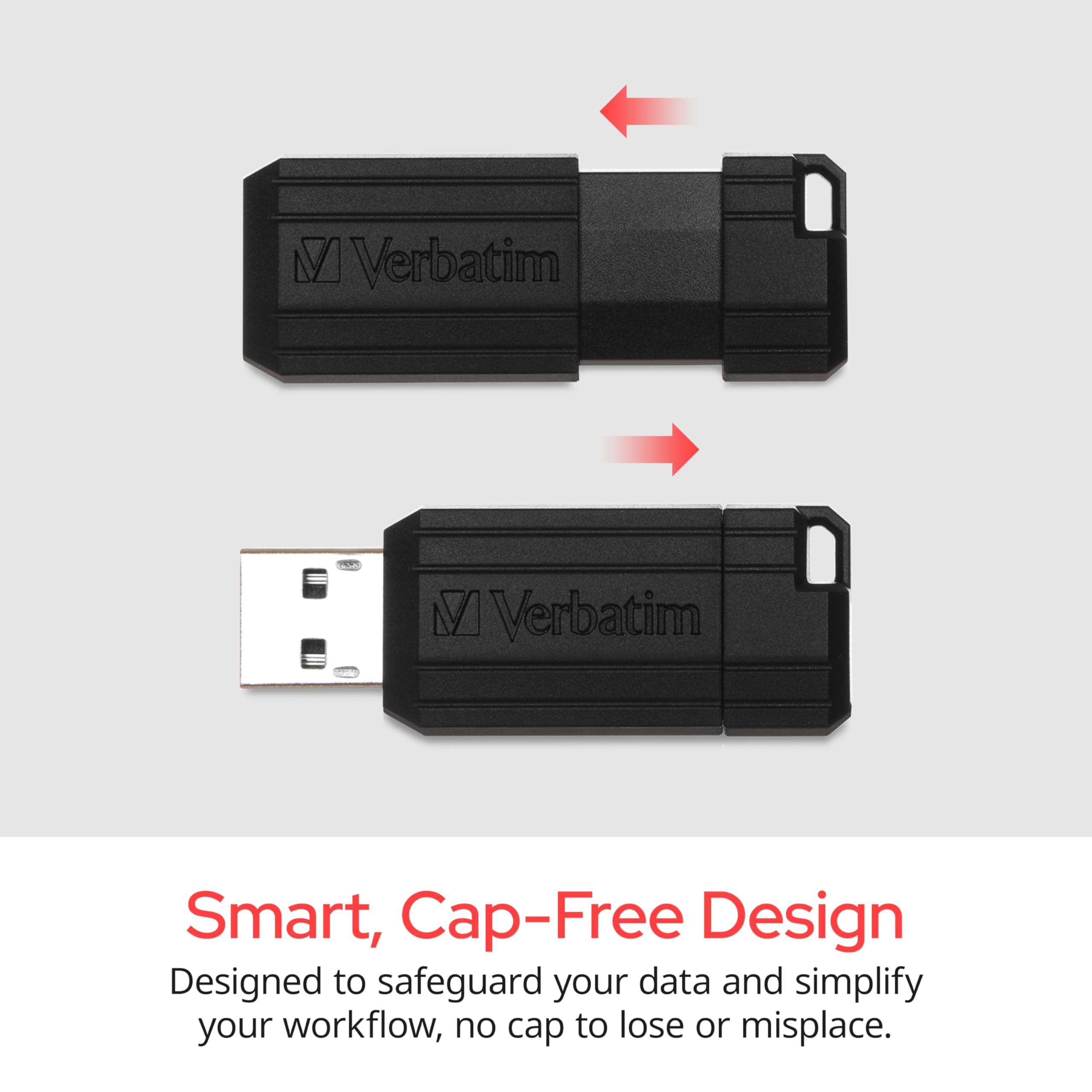 Verbatim 16GB Pinstripe USB 2.0 Flash Drive Retractable Thumb Drive - Black | 16 GB (0.53 oz) - view 2