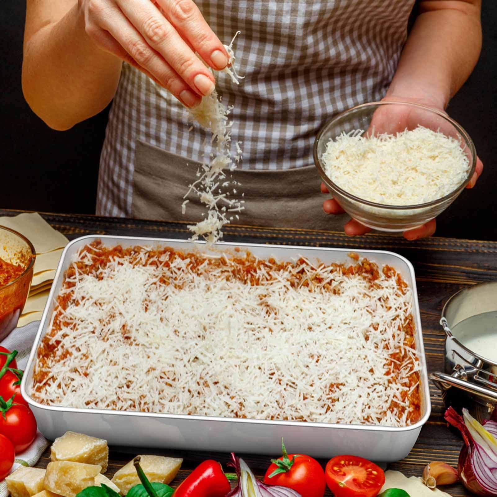 TeamFar Lasagna Pan 12.3" x 9.75" x 2" | Heavy Gauge Stainless Steel, Deep Sides, Dishwasher Safe - view 4