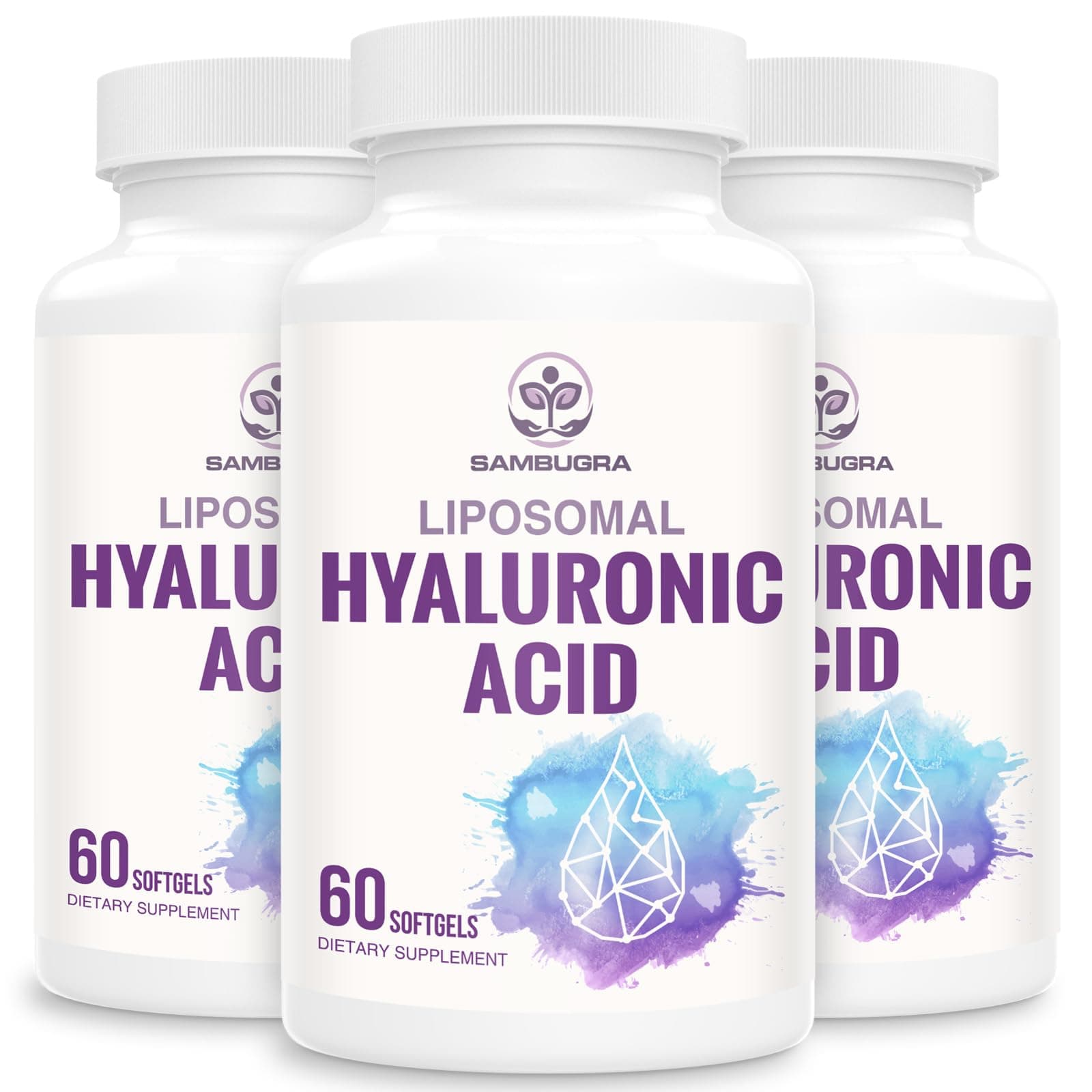 Sambugra Liposomal Hyaluronic Acid 1000mg | Supports Skin & Bones, 180 Capsules (Pack of 3) - main product image