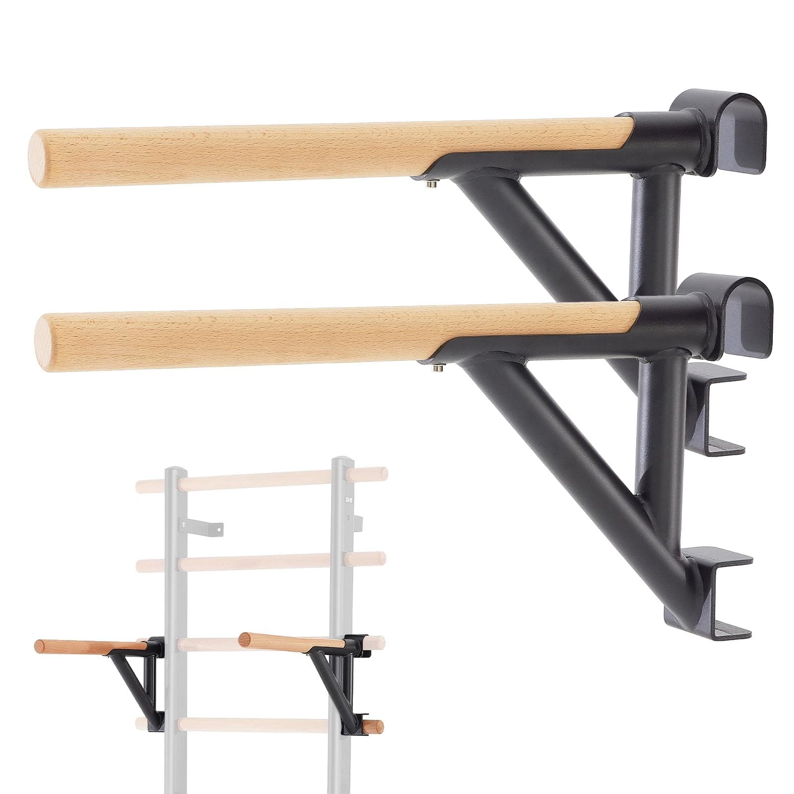 DHT Double Bar Bracket for Swedish Ladder | Adjustable Upper Body Exercise Accessory (70-120 chars) - main product image