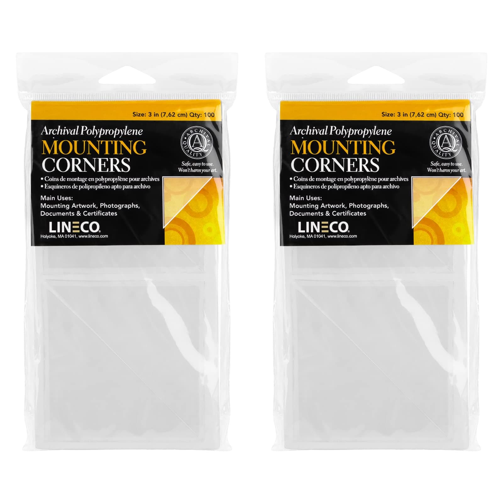 Lineco Self-Adhesive Polypropylene Mounting Corners, 3 Inch, 100 PCS | Acid-Free, Archival Support for Photos & Art - main product image