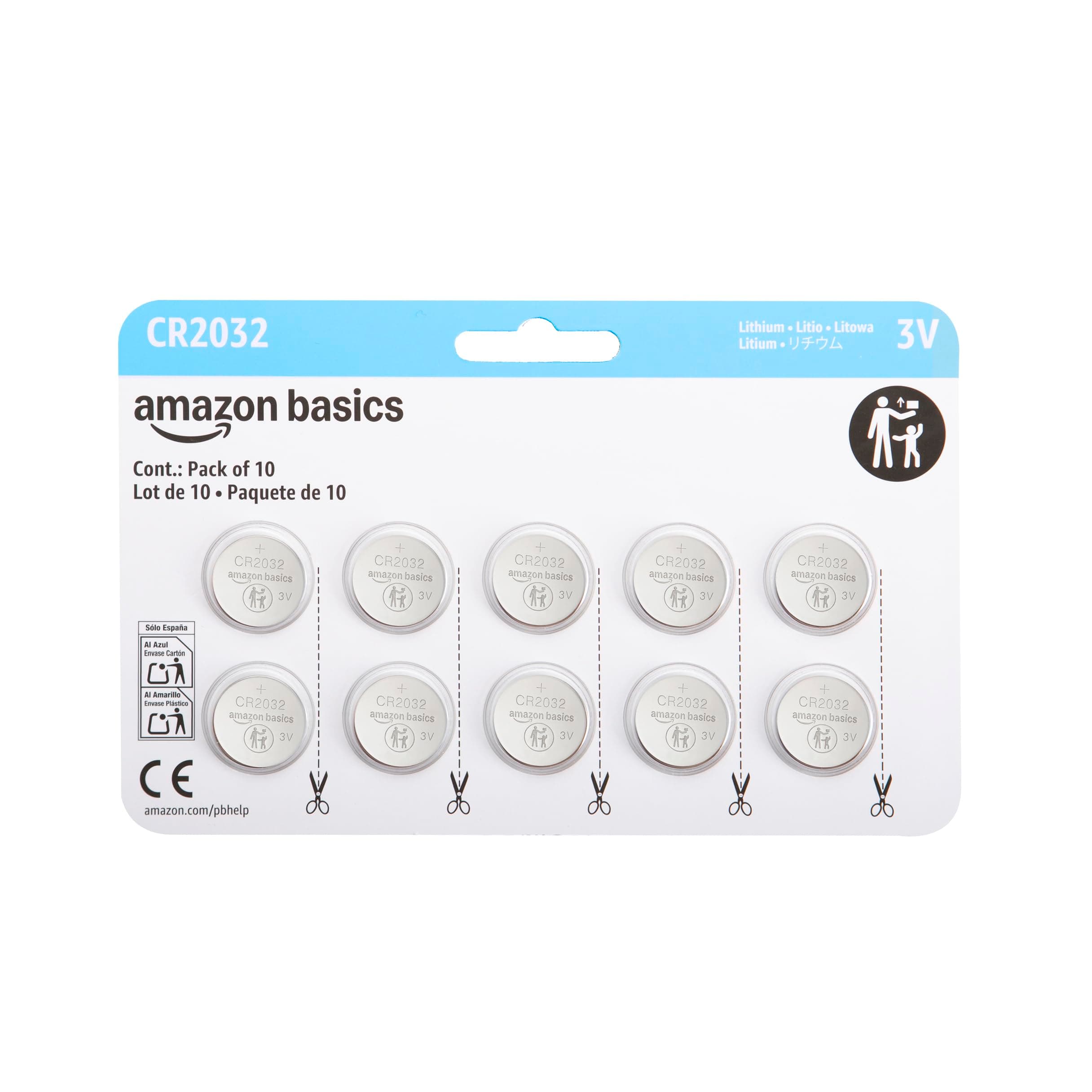 Amazon Basics CR2032 3V Lithium Coin Cell Batteries 10-Pack | Reliable Power for Key Fobs, Watches, and Remotes - main product image