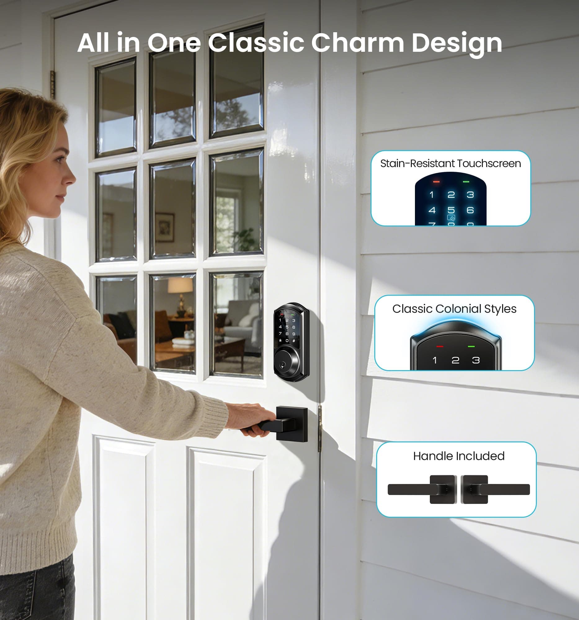 Veise VE06-L Smart Deadbolt Lock with 2 Lever Handle Set, Matte Black | App & Key Control - view 9