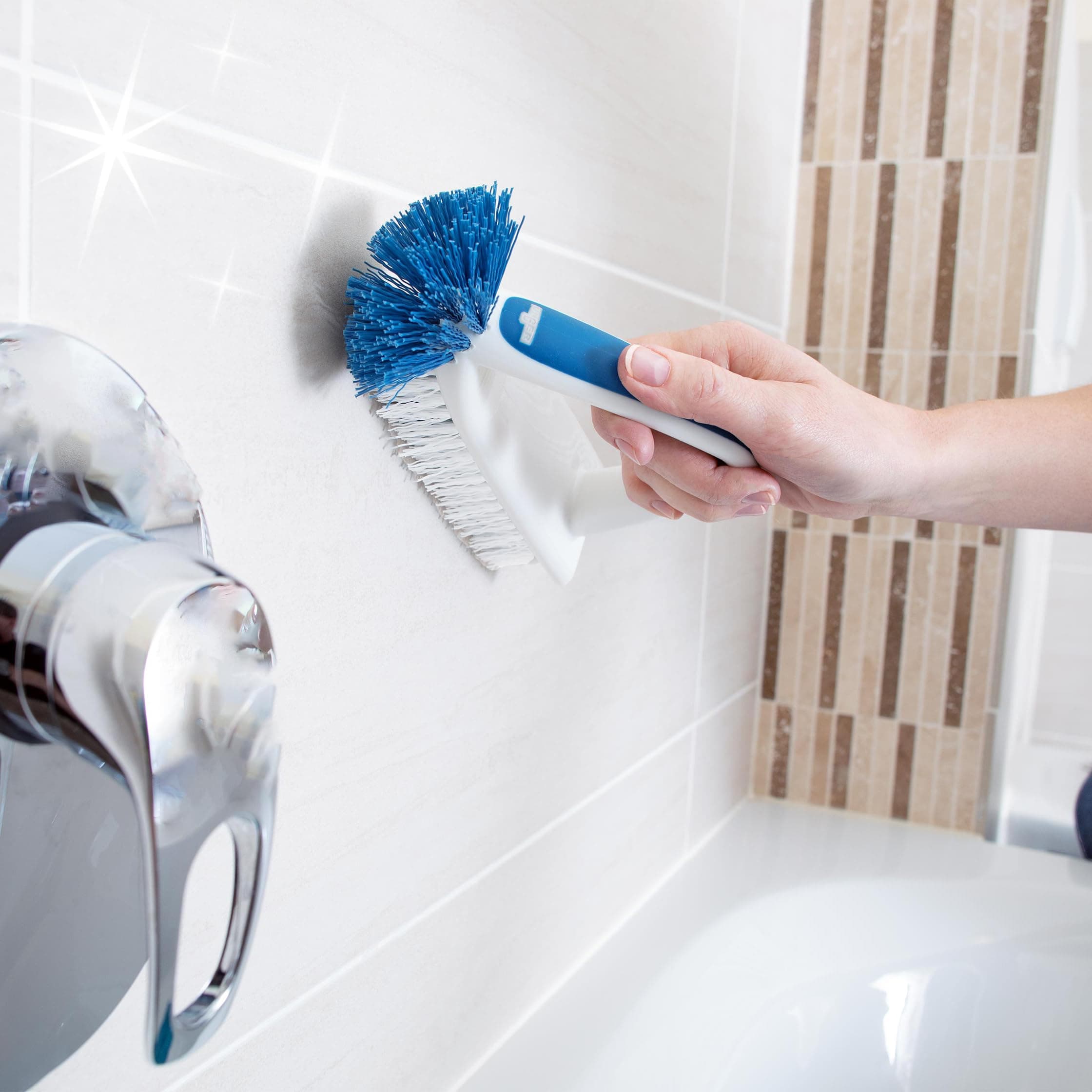 Unger 2-in-1 Bath and Tile Scrubber Brush Tool, 1 Count | Rounded Bristles for Bathroom Scrubbing - view 2