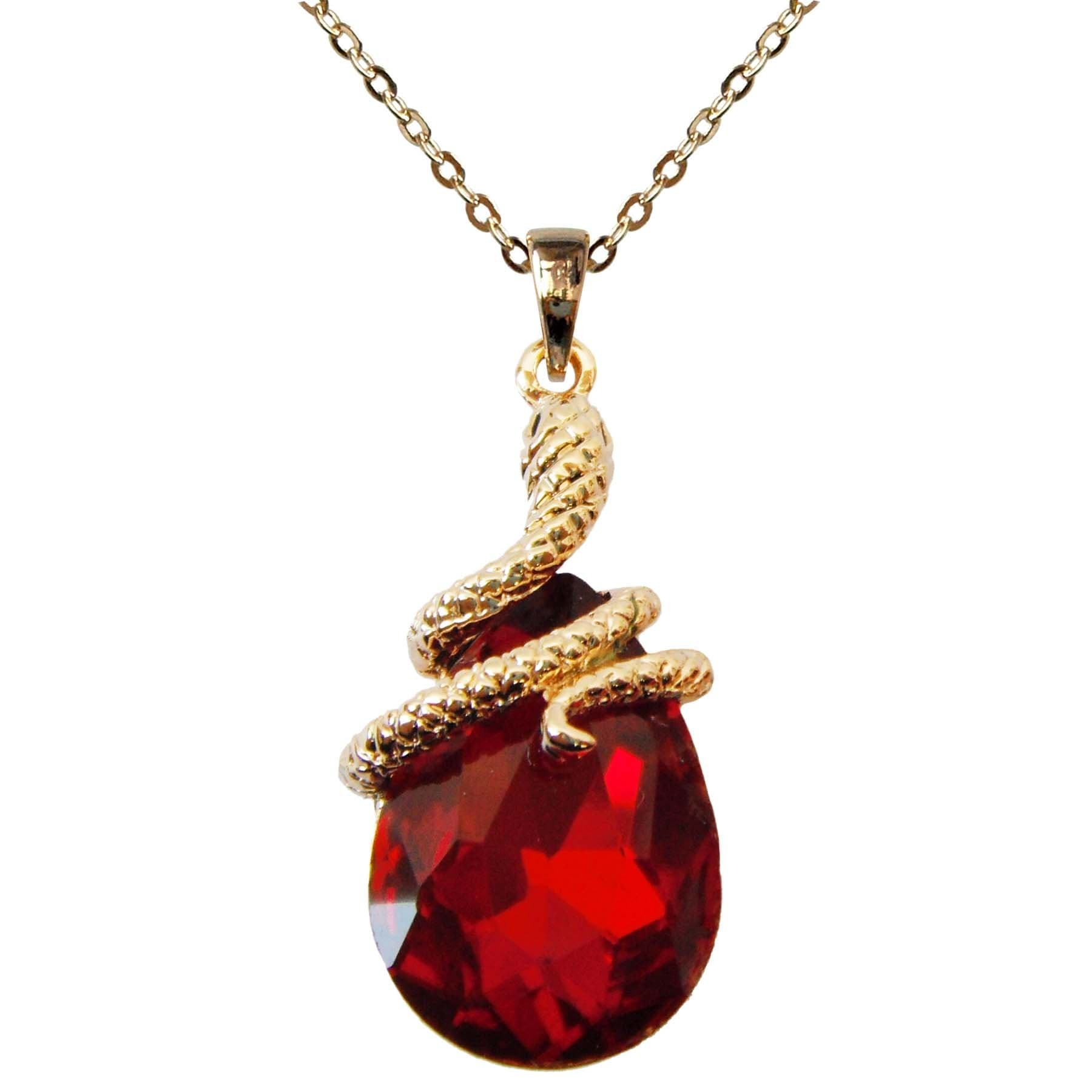 Navachi 18k Gold Plated Water Drop Crystal Red Zircon Snake Pendant Necklace 16"+2" | Elegant Reptile Design - main product image