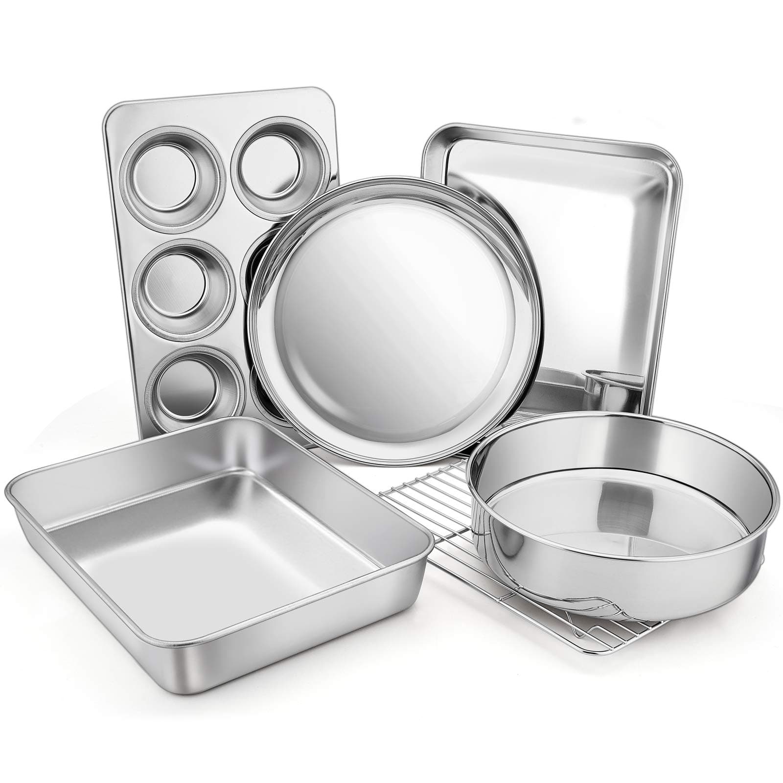 E-far Toaster Oven Bakeware Set, 6PCS Stainless Steel Small Baking Pan Set | Durable & Healthy - main product image
