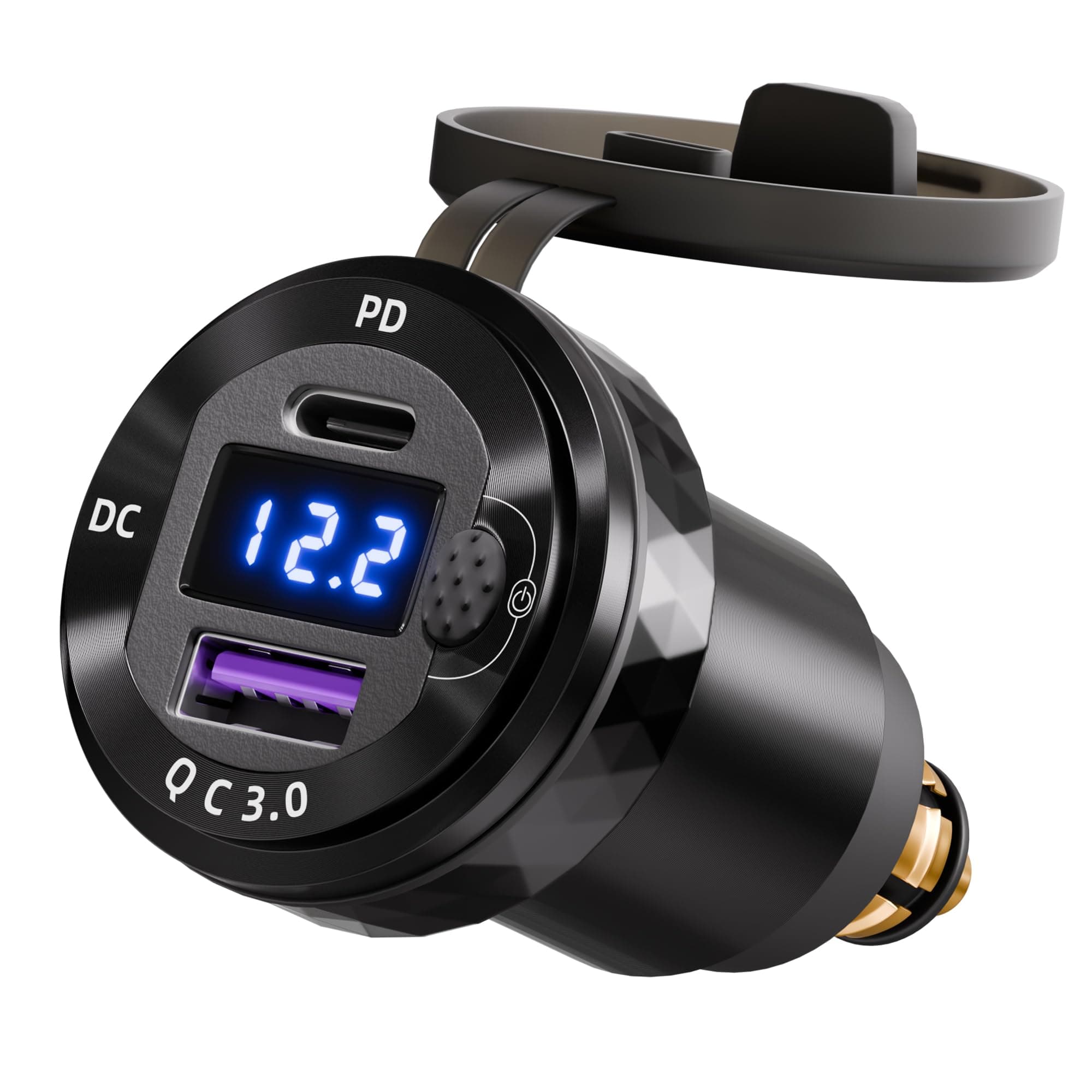 DaierTek Waterproof DIN/Hella USB Charger Adapter 12V | Fast Charging, Blue LED, Motorcycle Compatible - main product image
