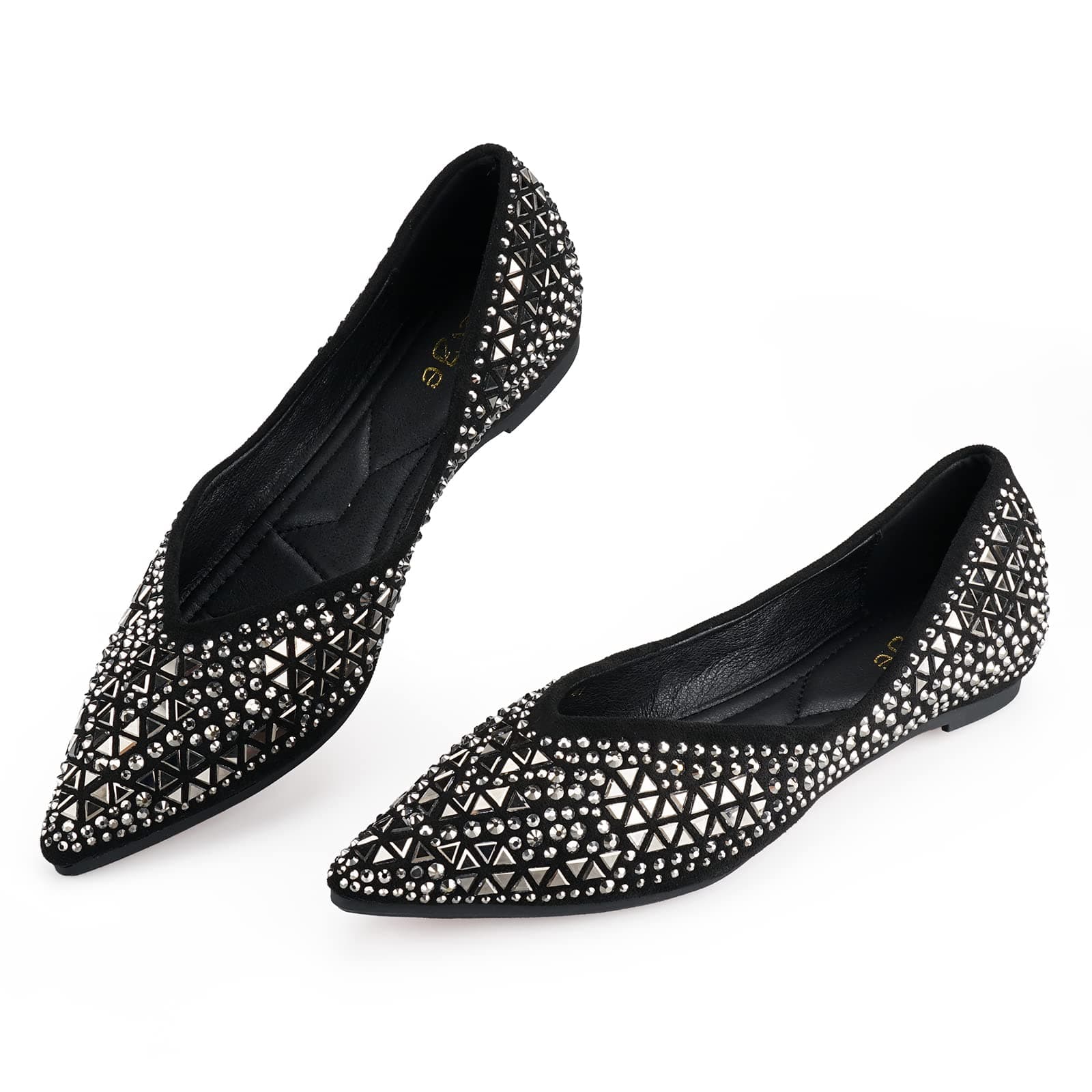 LIYUHANJIALU Rhinestone Ballet Flats - Comfortable Memory Foam Insole, Pointed Toe, Dress Shoes for Women - Black, Size 5.5 - main product image