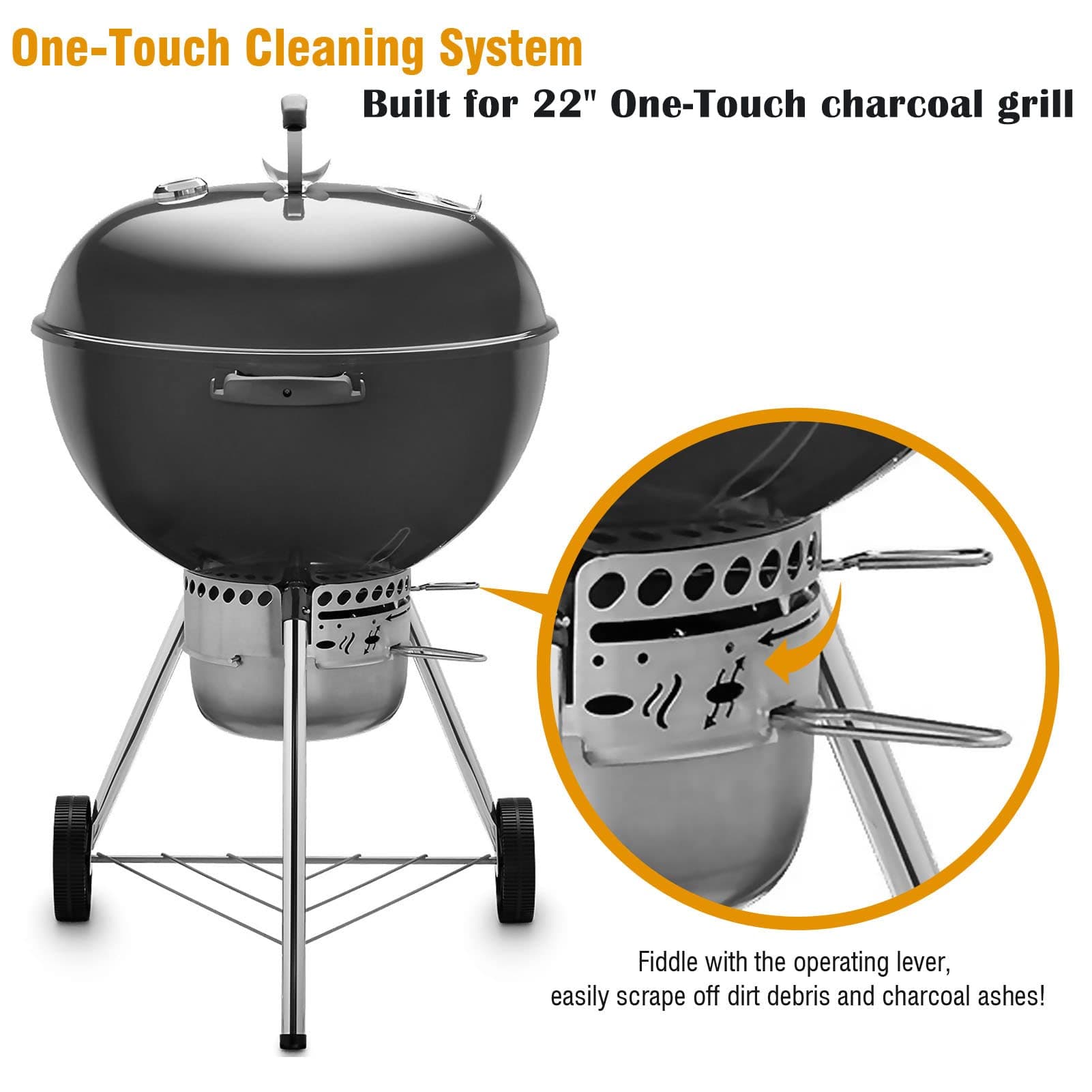GazyGrill 22-1/2-Inch One-Touch Cleaning System Kit for Weber Kettle Grills | Silver - view 3