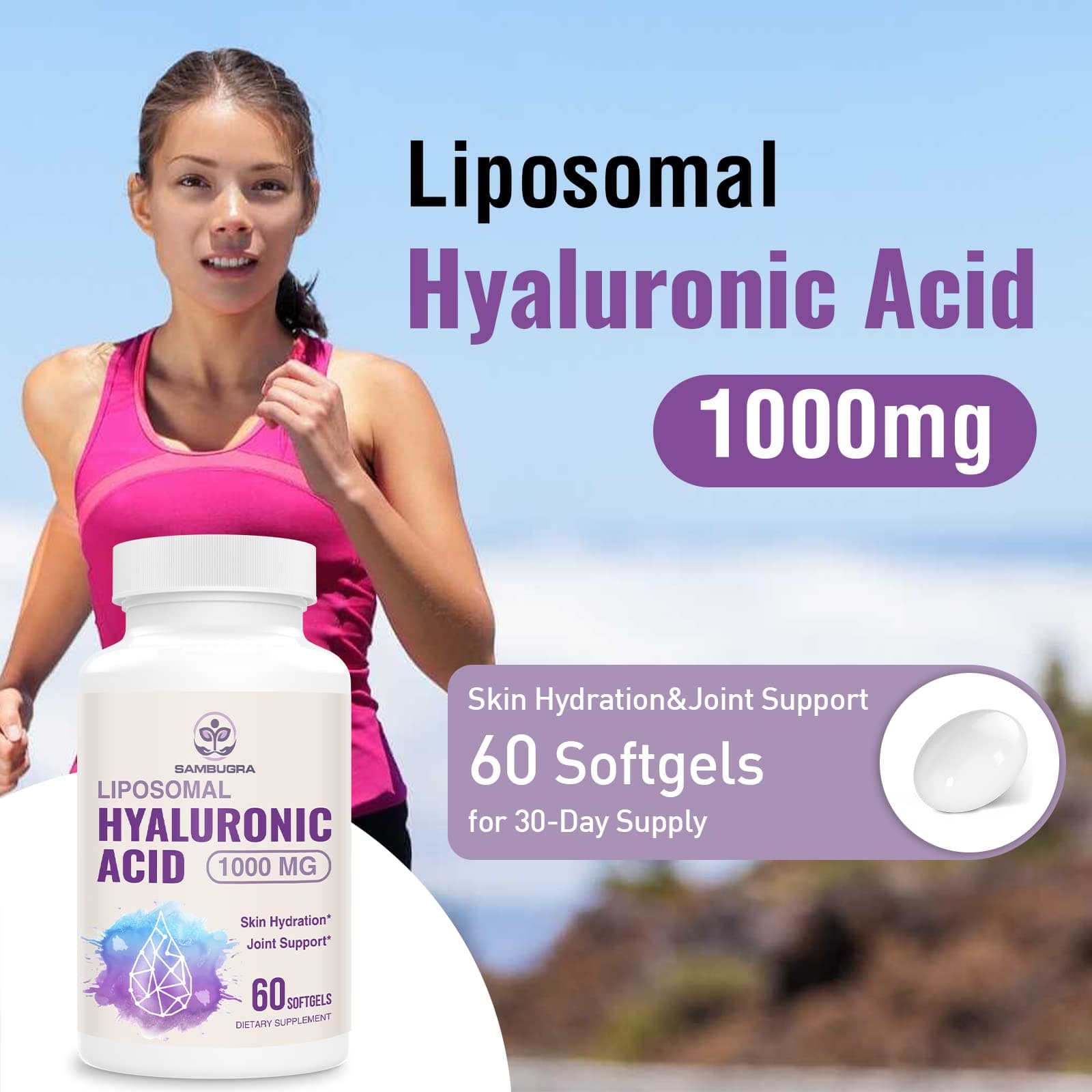 Sambugra Liposomal Hyaluronic Acid 1000mg | Supports Skin & Bones, 180 Capsules (Pack of 3) - view 4