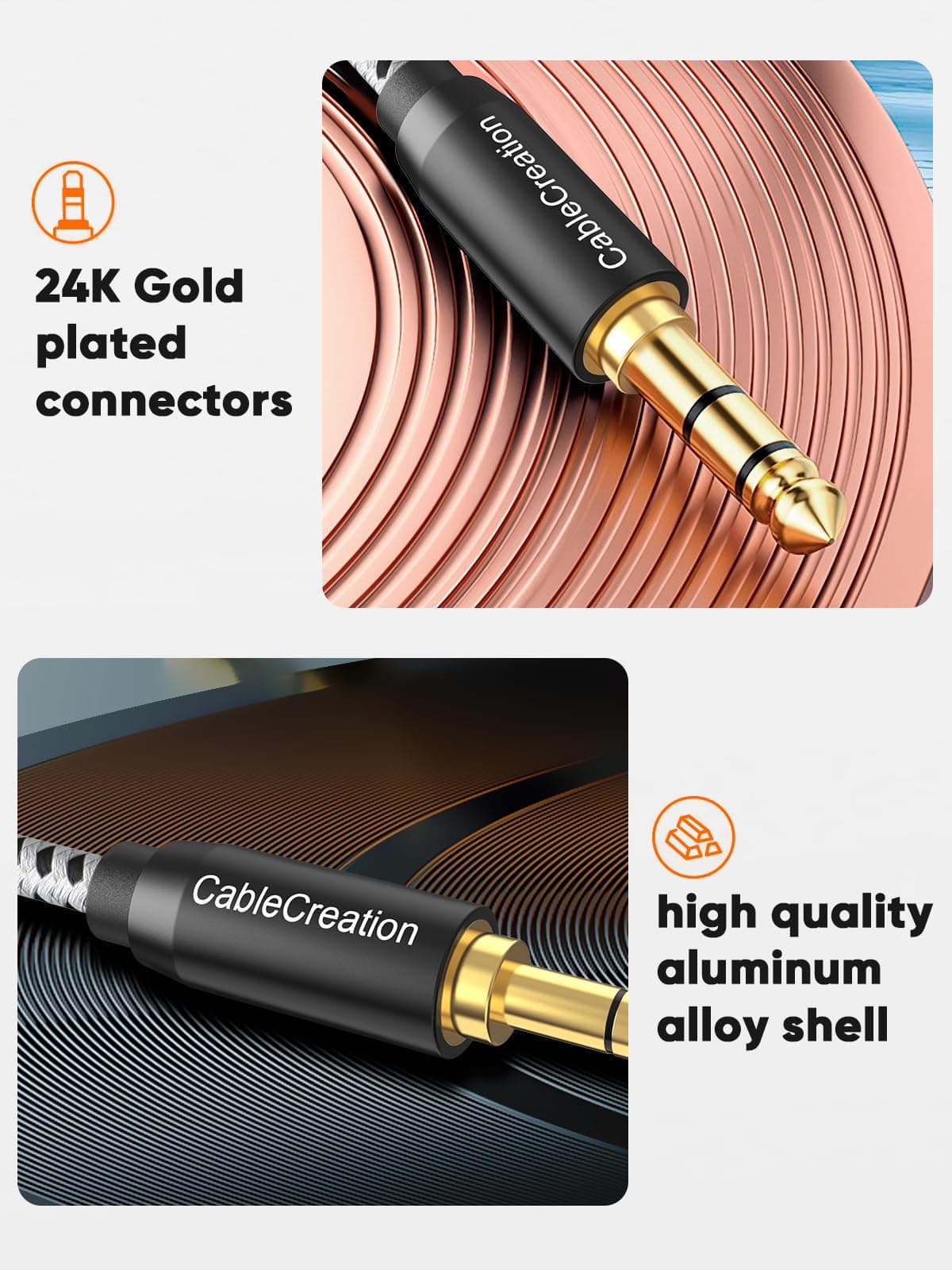 CableCreation 6FT Aux Cable 3.5mm Stereo Audio Cord | Gold Plated Connectors, Double Shielded, Tangle-Free Design - view 3