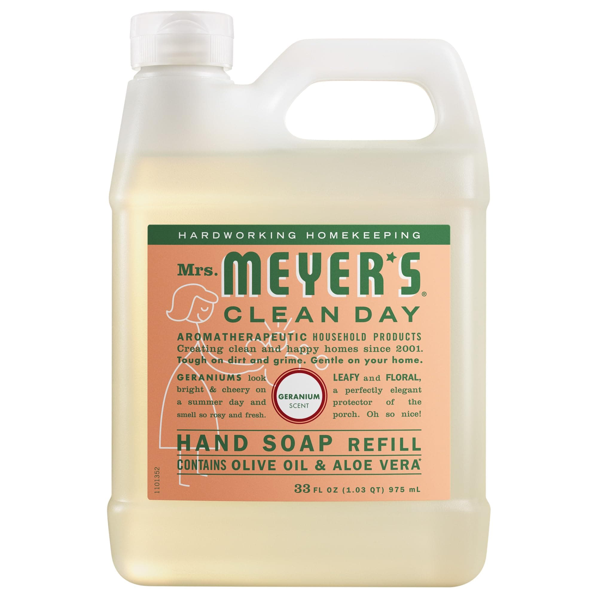 Mrs. Meyer's Clean Day Hand Soap Refill Geranium Scent 33 Fl Oz | Gentle Moisturizing Clean - main product image