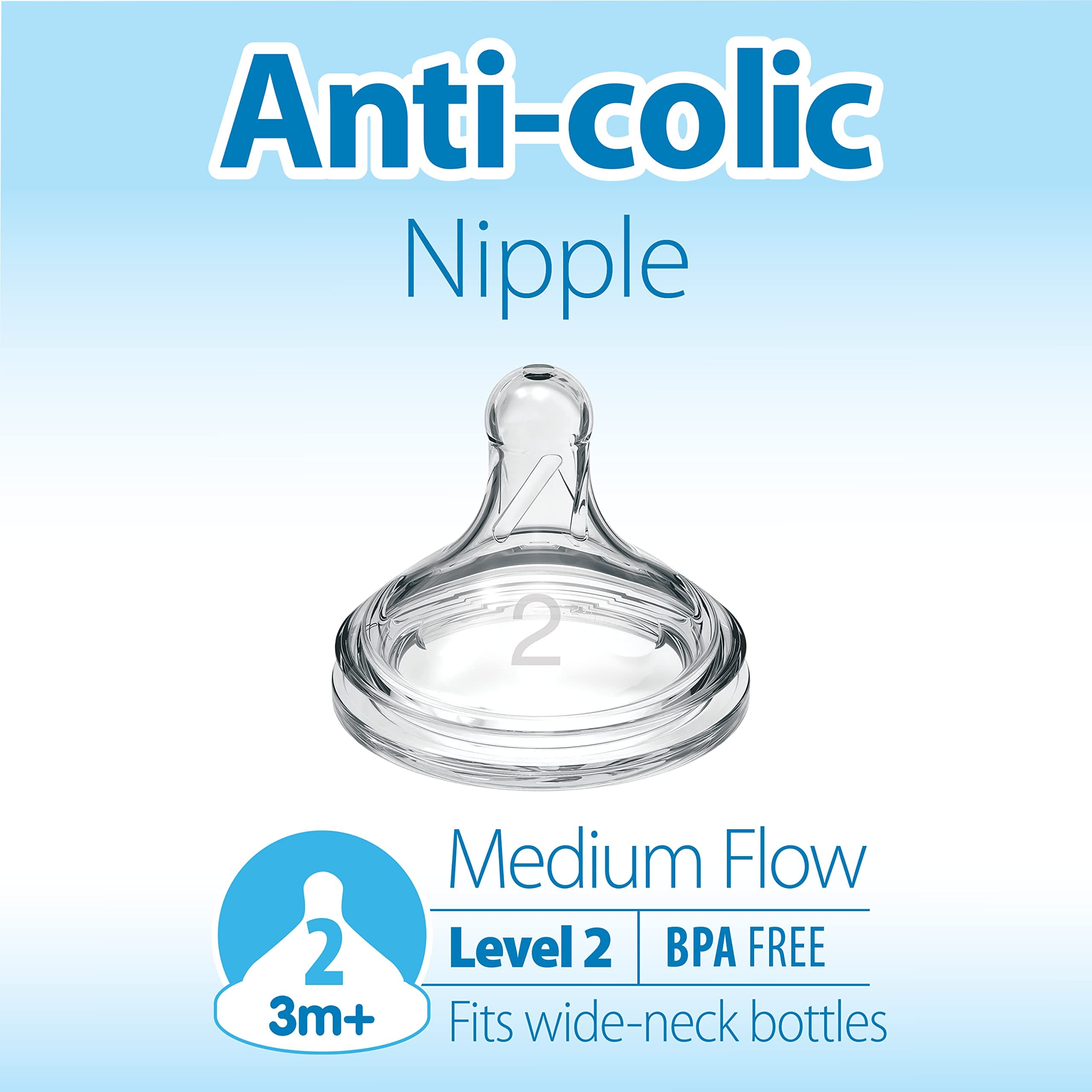 Dr. Brown’s Wide-Neck Level 2 Medium Flow Nipple, 3m+, 2-Pack | Silicone, Anti-Colic, Natural Flow, 2 Count - view 2
