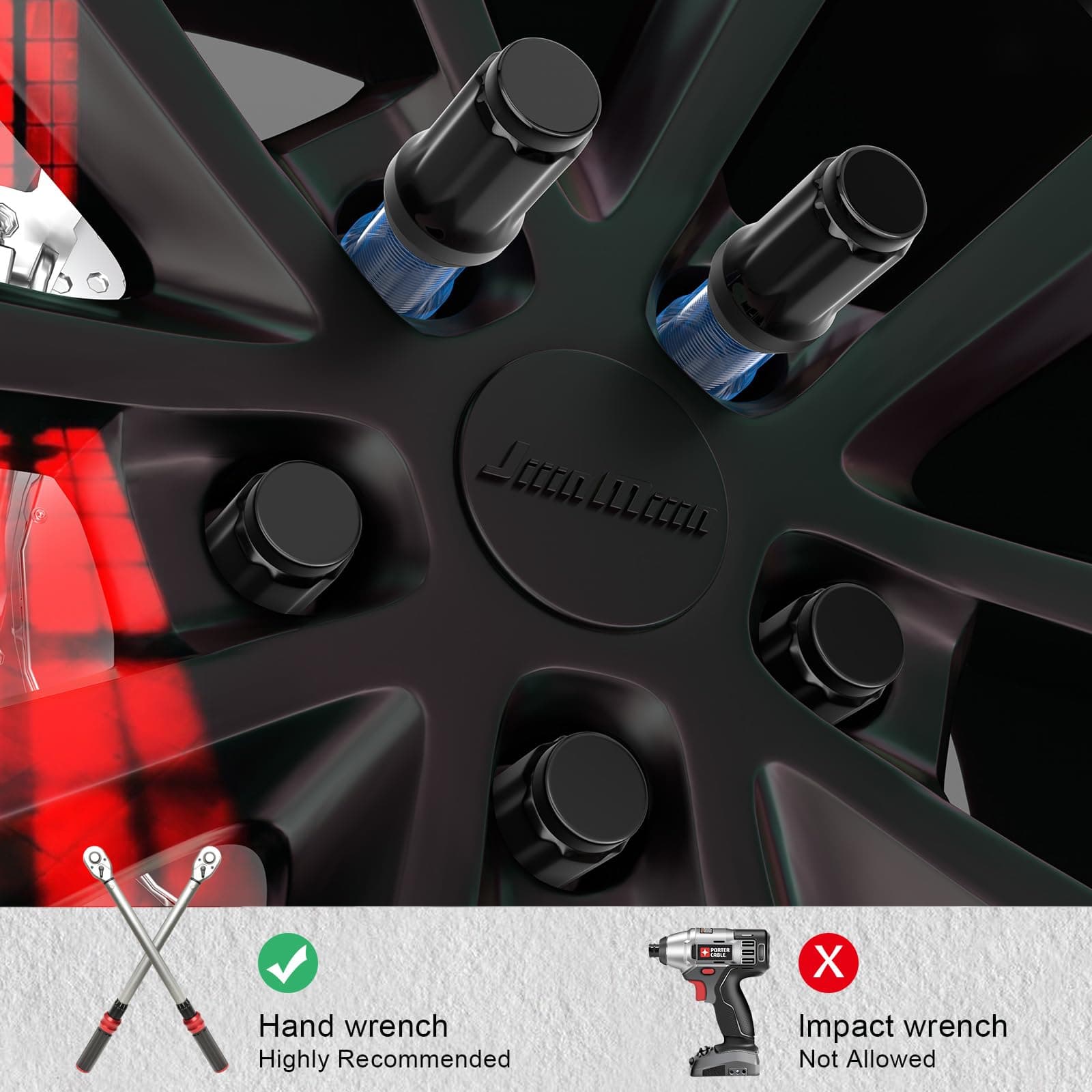JiiinMiiin M12x1.5 20pcs Black Lug Nuts Set with Socket Key | 6-Spline Locking Safety - view 6