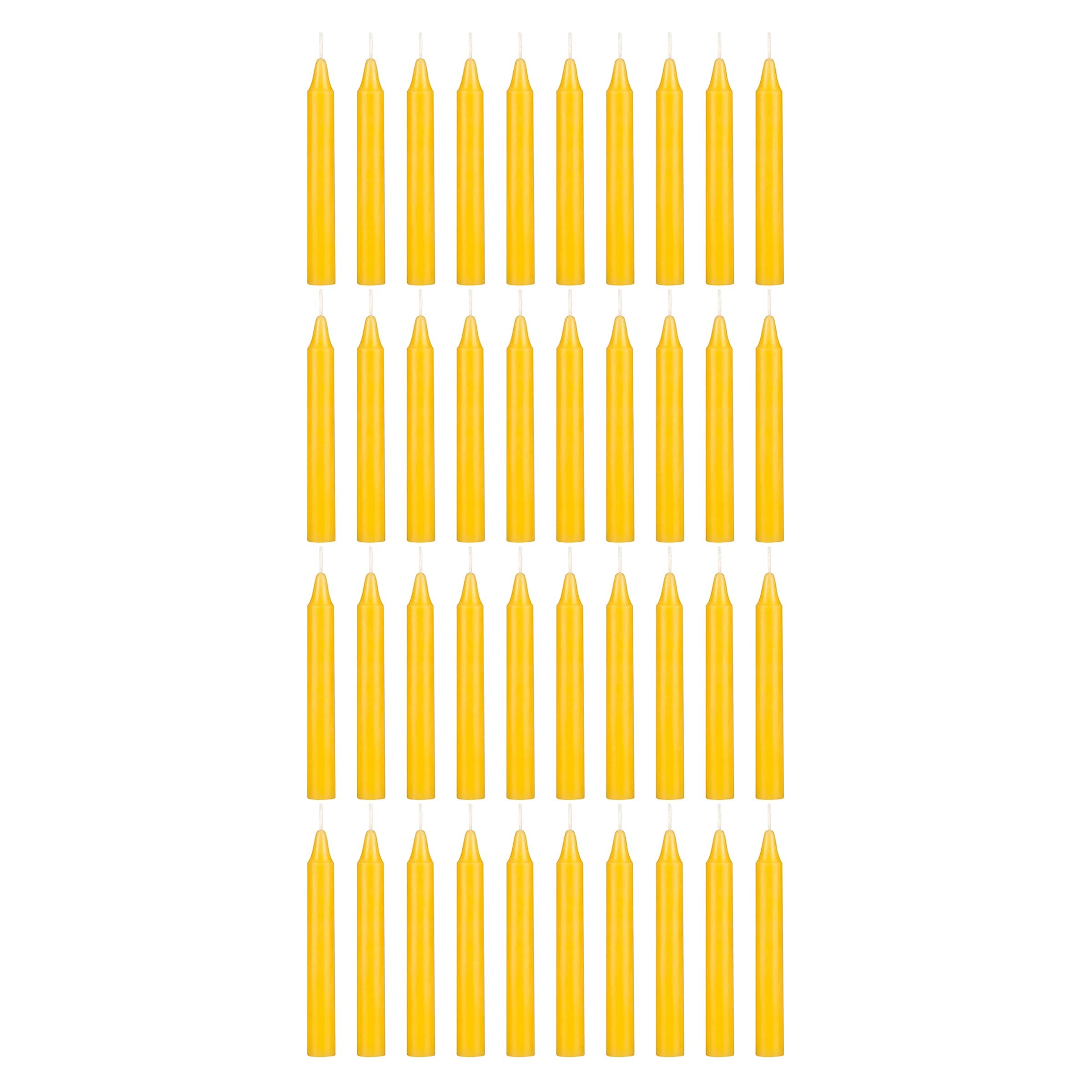 Mega Candles Mini Taper Spell Candles 40 Count 4" x 1/2" Yellow | Unscented, Clean Burning, Versatile Ritual & Decor Tool - main product image