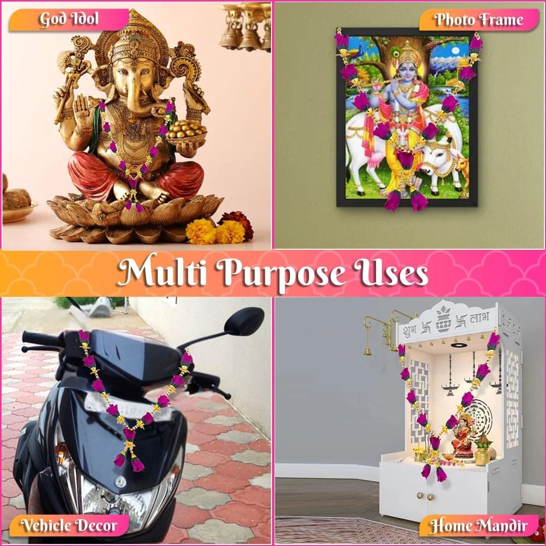 Bhakti Lehar - Premium Range Of Pooja Accessories Purple Garland 12 Inch | Handmade Artificial Rose & Pearl Mala for God Idols & Photo Frames - view 8