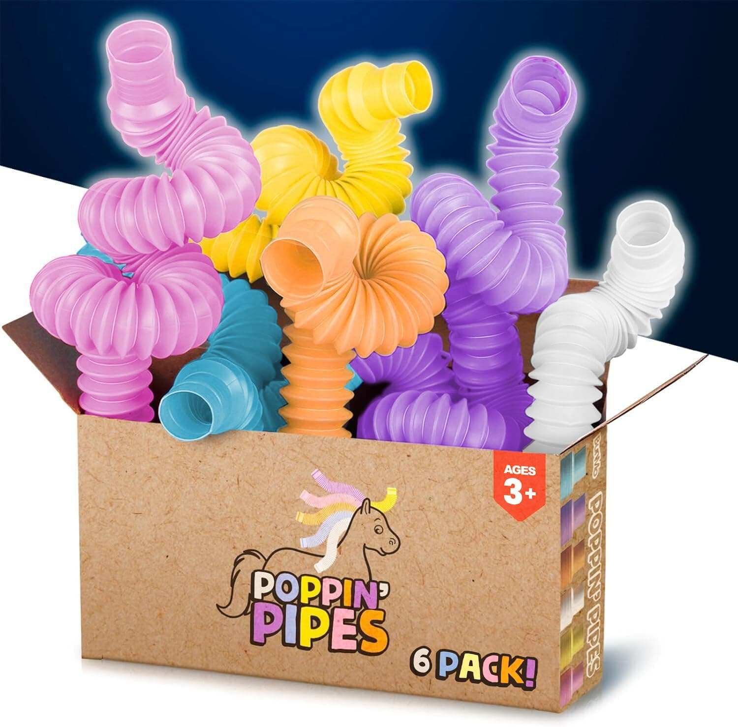 BUNMO Pop Tubes Sensory Toys 6 Pack Medium | ASTM-Tested Educational Fidget Toy - main product image