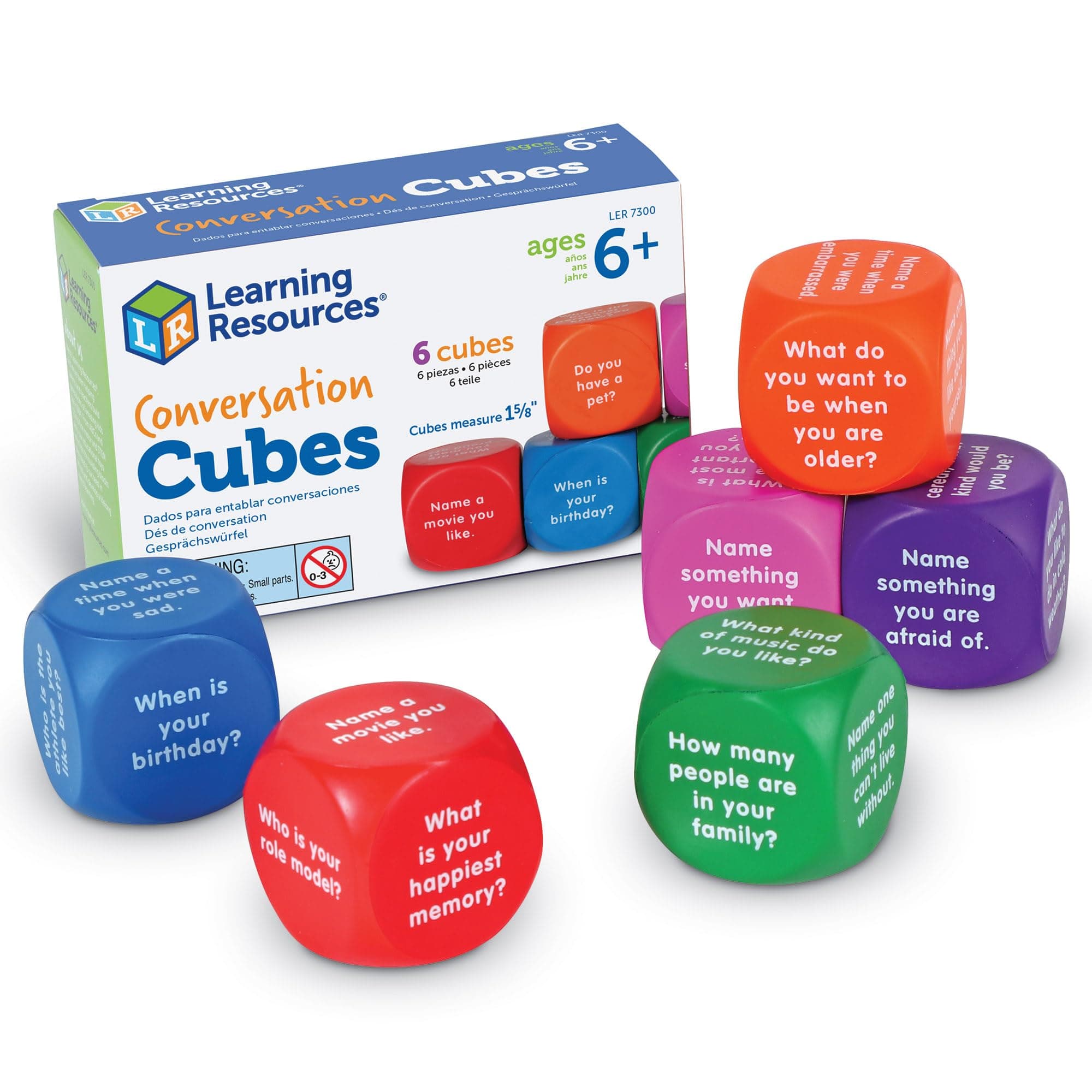 Learning Resources Conversation Cubes -Ages 6+, Foam Cubes for Social Emotional Learning, School Counselor Supplies, Speech Therapy Toys, Ice Breaker Cubes, Teacher Must Haves, 6 Pieces - main product image