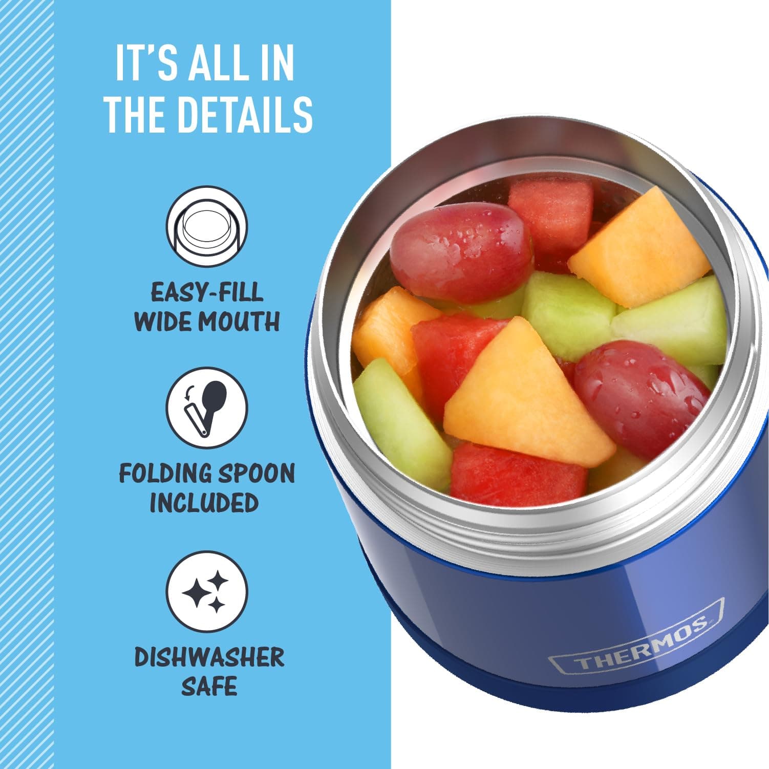 THERMOS FUNTAINER Kids Food Jar with Spoon, 10oz, Navy - view 4