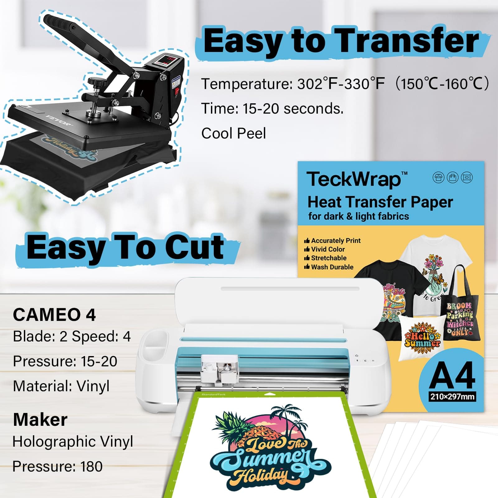 TECKWRAP Printable Heat Transfer Paper for T-Shirts 15 Sheets, 8.3" X 11.7" | Vibrant Colors & Durable Wash - view 4