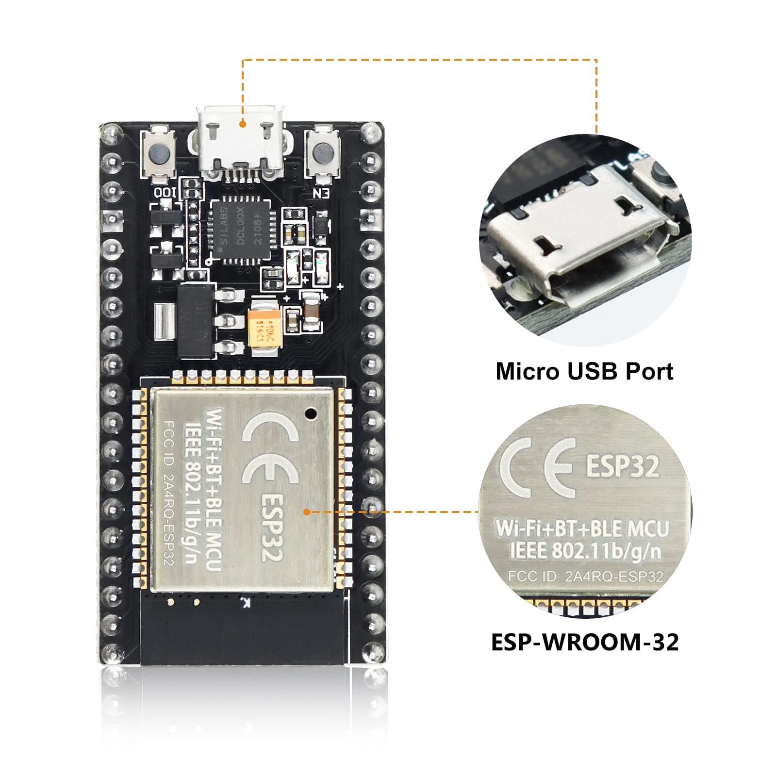 KeeYees ESP32S ESP32 Development Board 38PIN Dual Core WiFi + Bluetooth | 2PCS, 512MB SRAM, Arduino Compatible - view 4