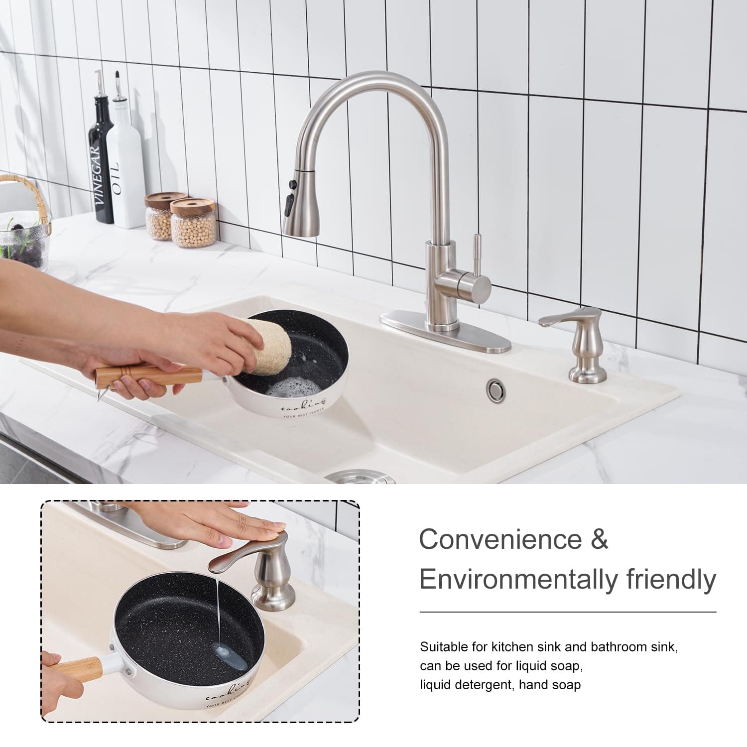 GAGALIFE Kitchen Sink Soap Dispenser Brushed Nickel with 40" Extension Tube | Under Sink Refillable Pump for Kitchen Countertops - view 7