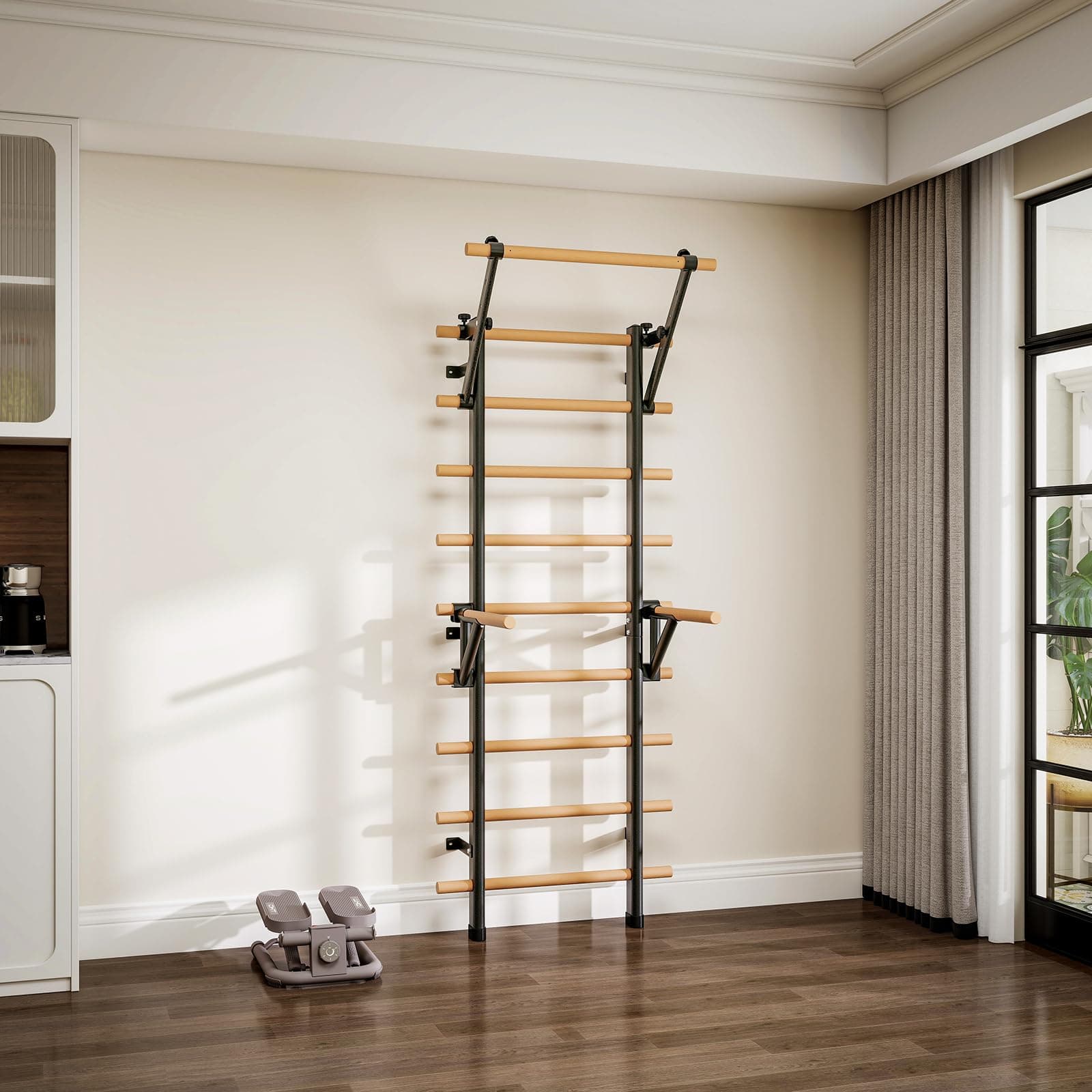 DHT Double Bar Bracket for Swedish Ladder | Adjustable Upper Body Exercise Accessory (70-120 chars) - view 6