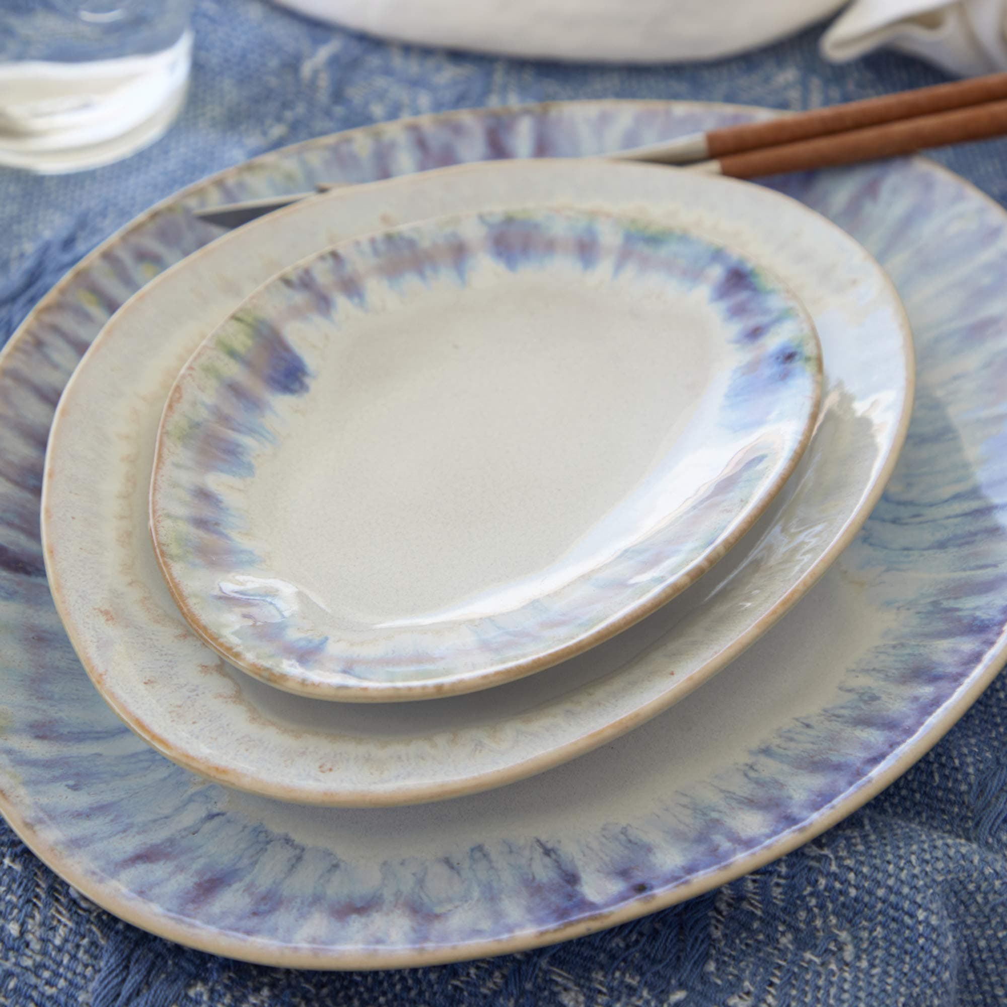 Costa Nova Ceramic Stoneware 11'' Oval Dinner Plate - Brisa Collection, Ria Blue | Microwave & Dishwasher Safe Tableware - view 4