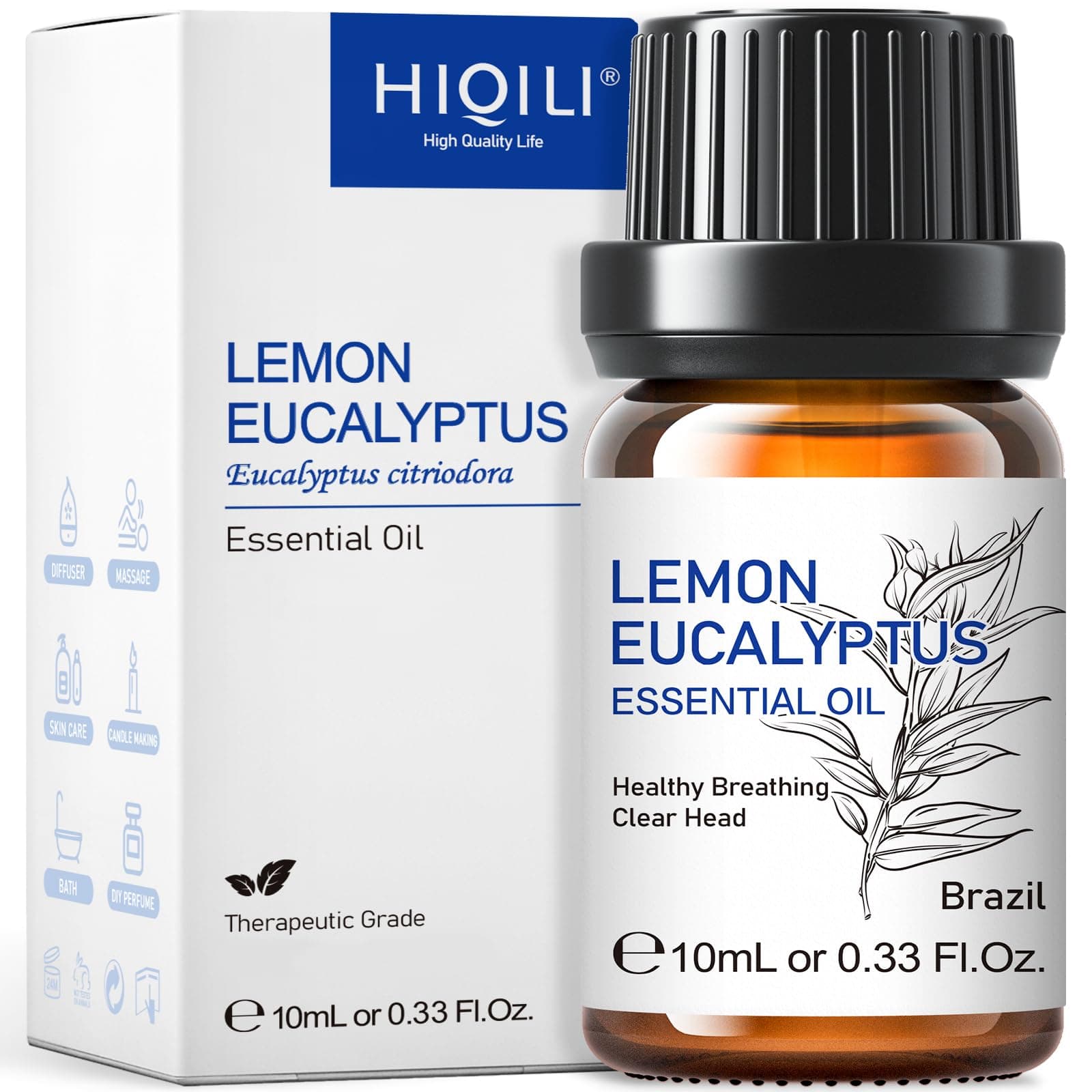 HIQILI Lemon Eucalyptus Oil 0.33 Fl Oz | Mosquito Repellent with Natural Fresh Scent - main product image