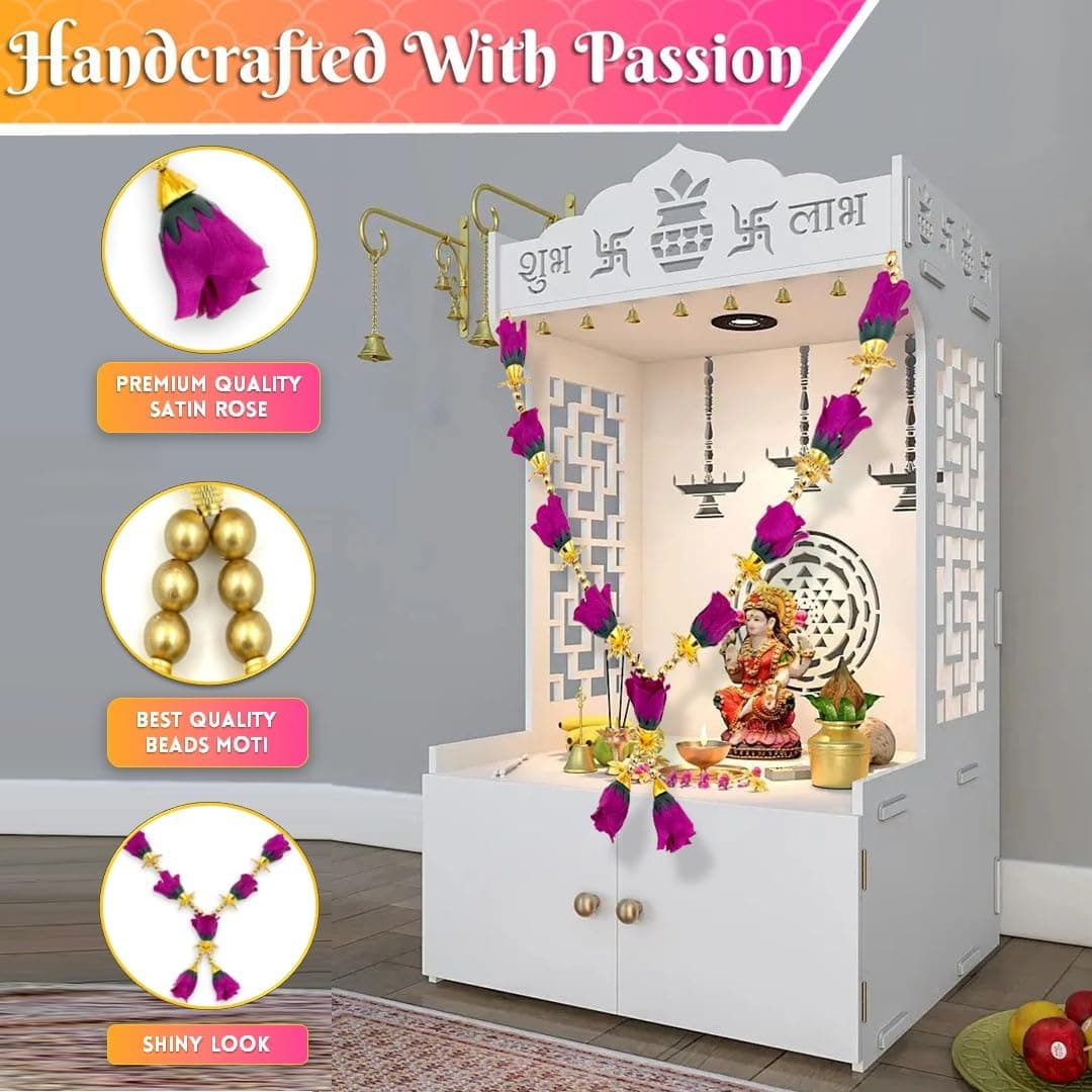 Bhakti Lehar - Premium Range Of Pooja Accessories Purple Garland 12 Inch | Handmade Artificial Rose & Pearl Mala for God Idols & Photo Frames - view 5