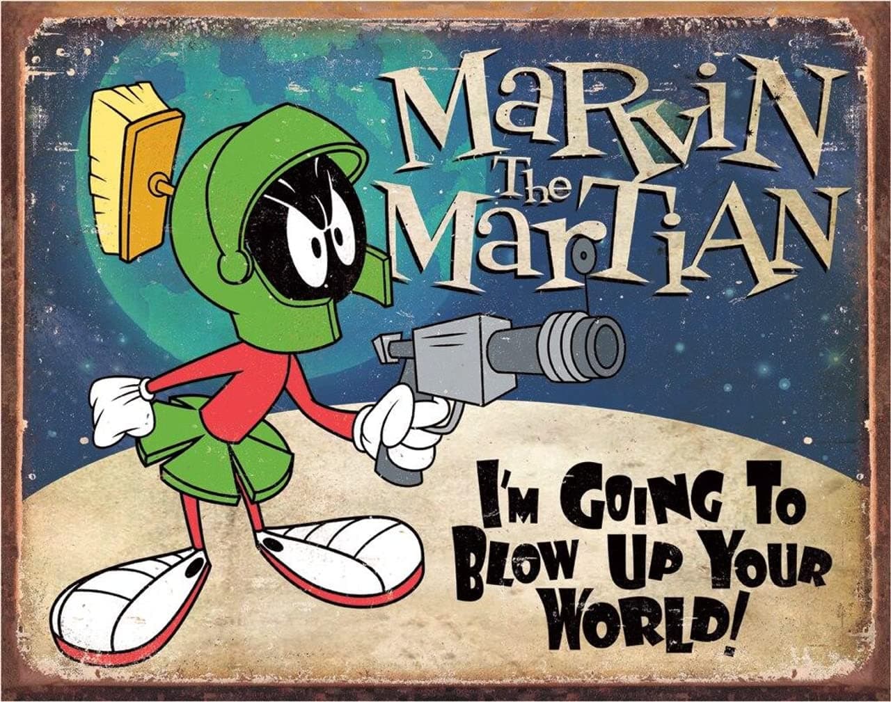Desperate Enterprises Marvin the Martian Tin Sign - Nostalgic Vintage Metal Wall Decor - Made in USA - main product image