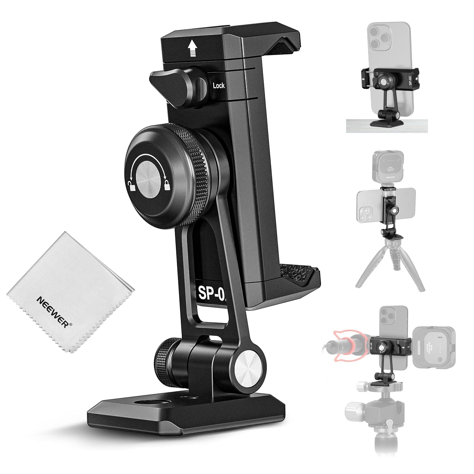 NEEWER SP-02 Phone Tripod Mount Adapter with Arca Type Plate 66-96mm | 360° Rotation, 180° Tilt, Aluminum, Black - main product image