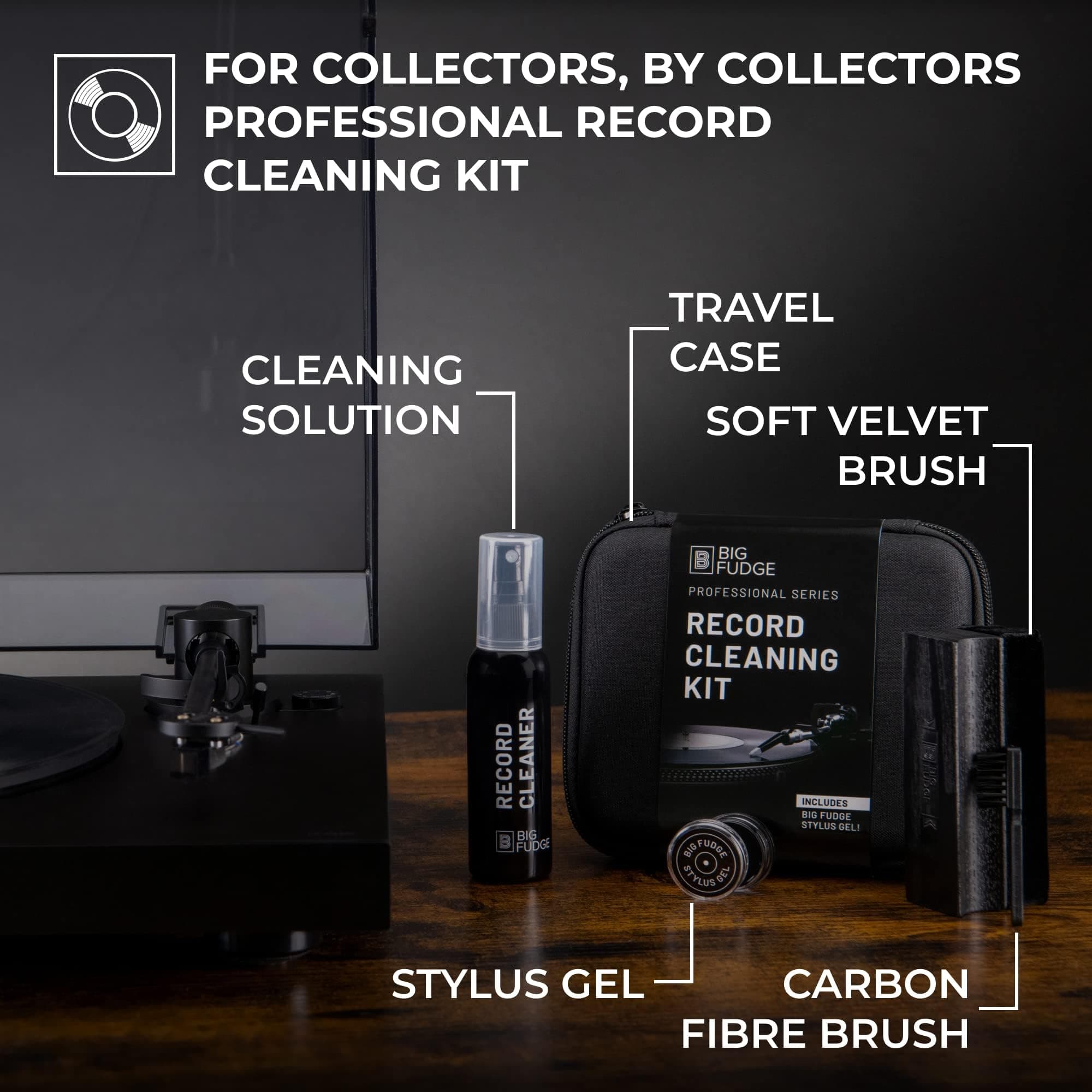 Big Fudge Record Cleaning Kit Professional Series - Vinyl Record Cleaner - Includes Vinyl Brush, Cleaning Fluid, Stylus Gel, Velvet Brush, Padded Case - view 2