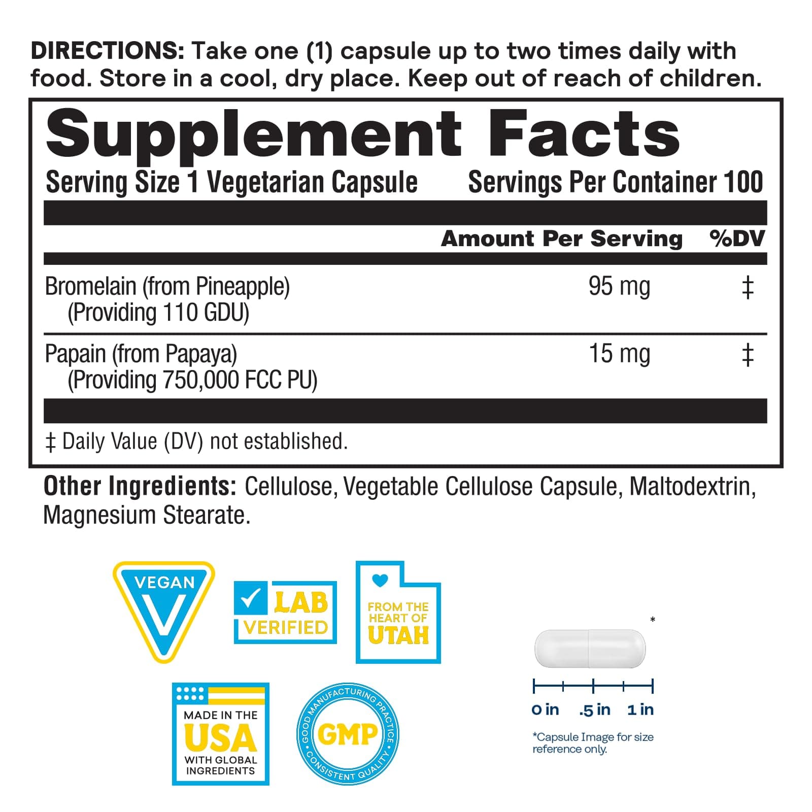 Nature's Life Bromelain & Papain | Digestive Enzymes from Pineapple & Papaya | 250mg | 100 Vegetarian Capsules - view 2