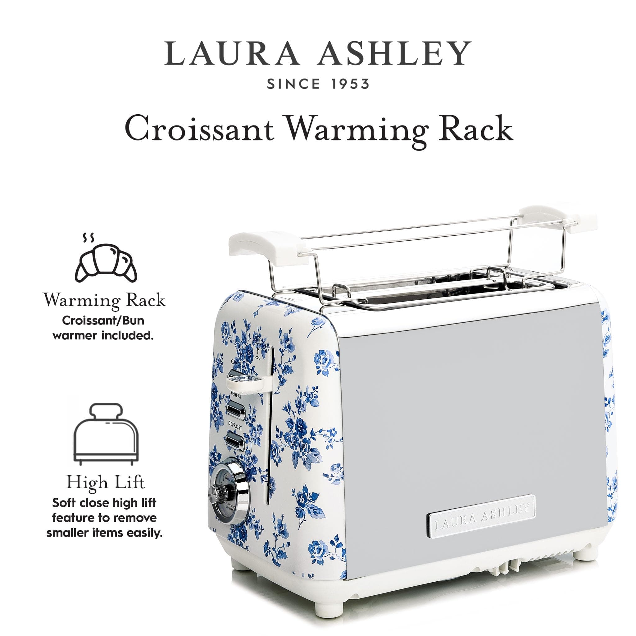 Laura Ashley China Rose 2 Slice Toaster | Wide Slot, Even Browning, 7 Levels, Compact Design - view 6