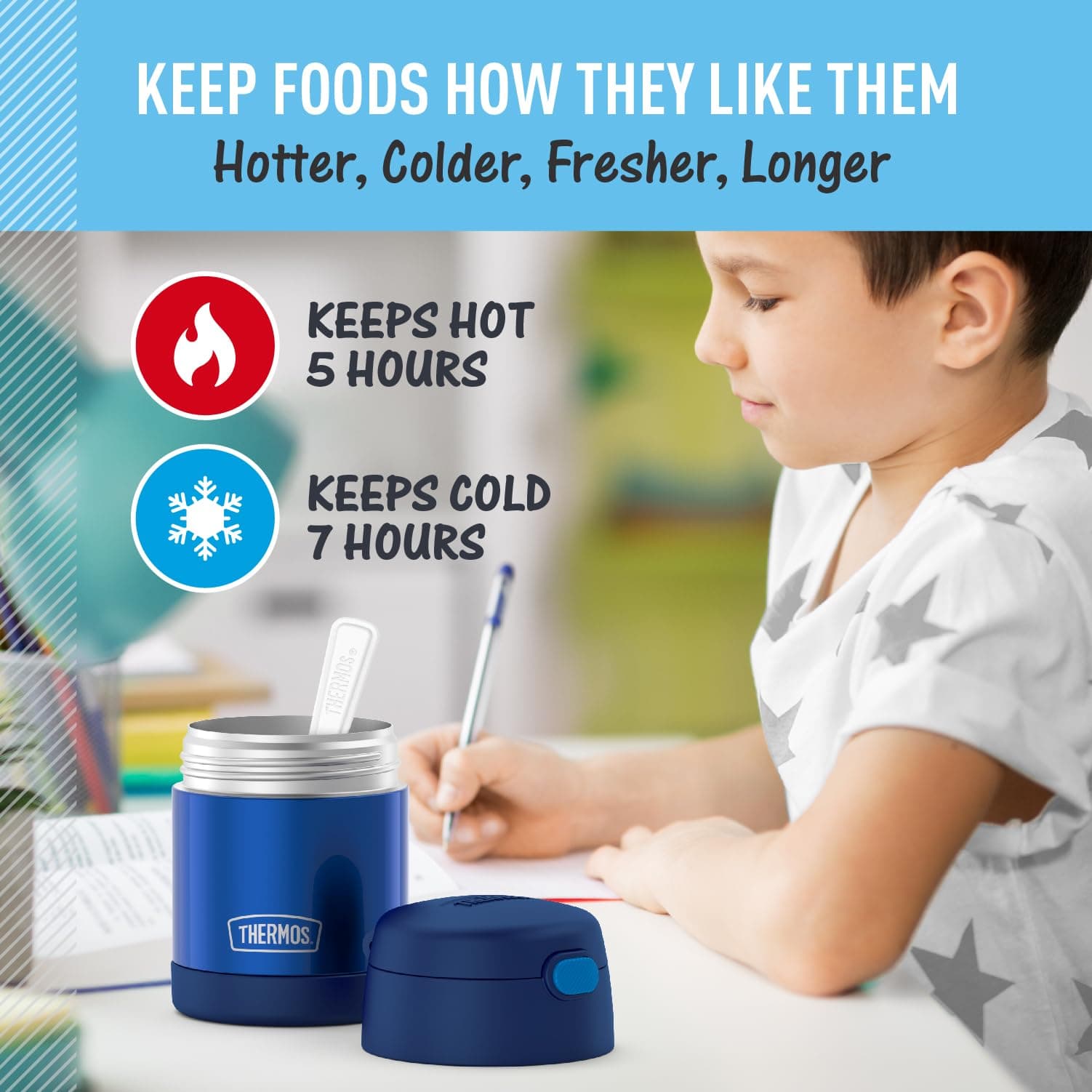 THERMOS FUNTAINER Kids Food Jar with Spoon, 10oz, Navy - view 5