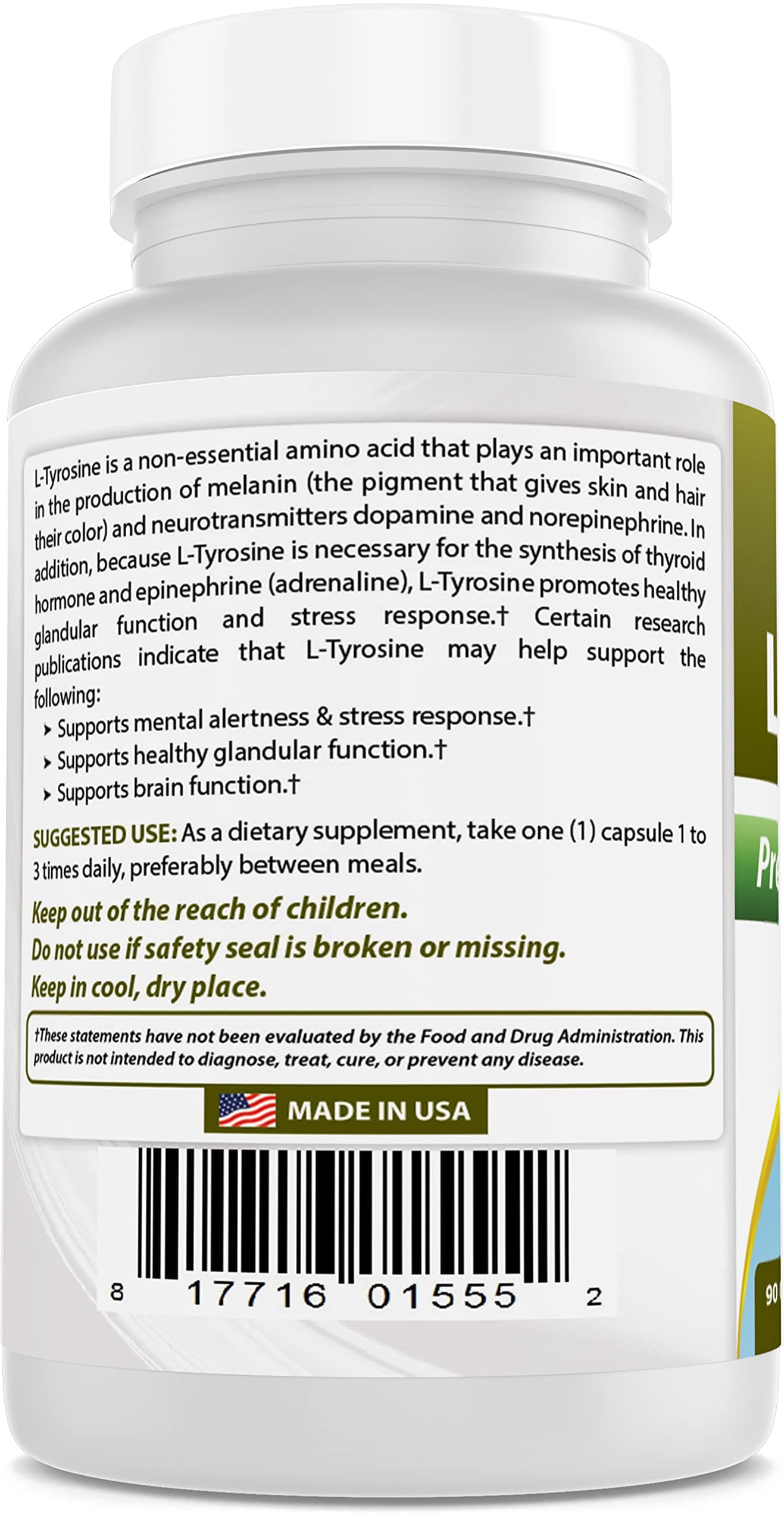 Best Naturals L-Tyrosine 500 mg 90 Capsules | Unflavoured, 2 Pack, Made in USA - view 7