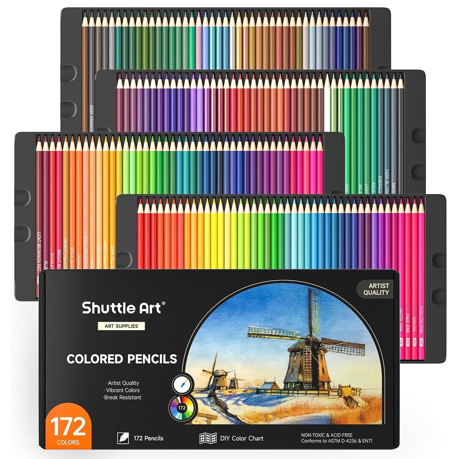 Shuttle Art 172 Colored Pencils | 172 Vibrant Colors for Adult & Kid Coloring