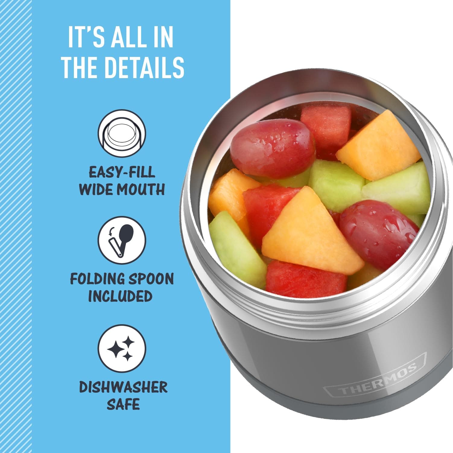 THERMOS FUNTAINER Kids Food Jar with Spoon, 10oz, Gray - view 4