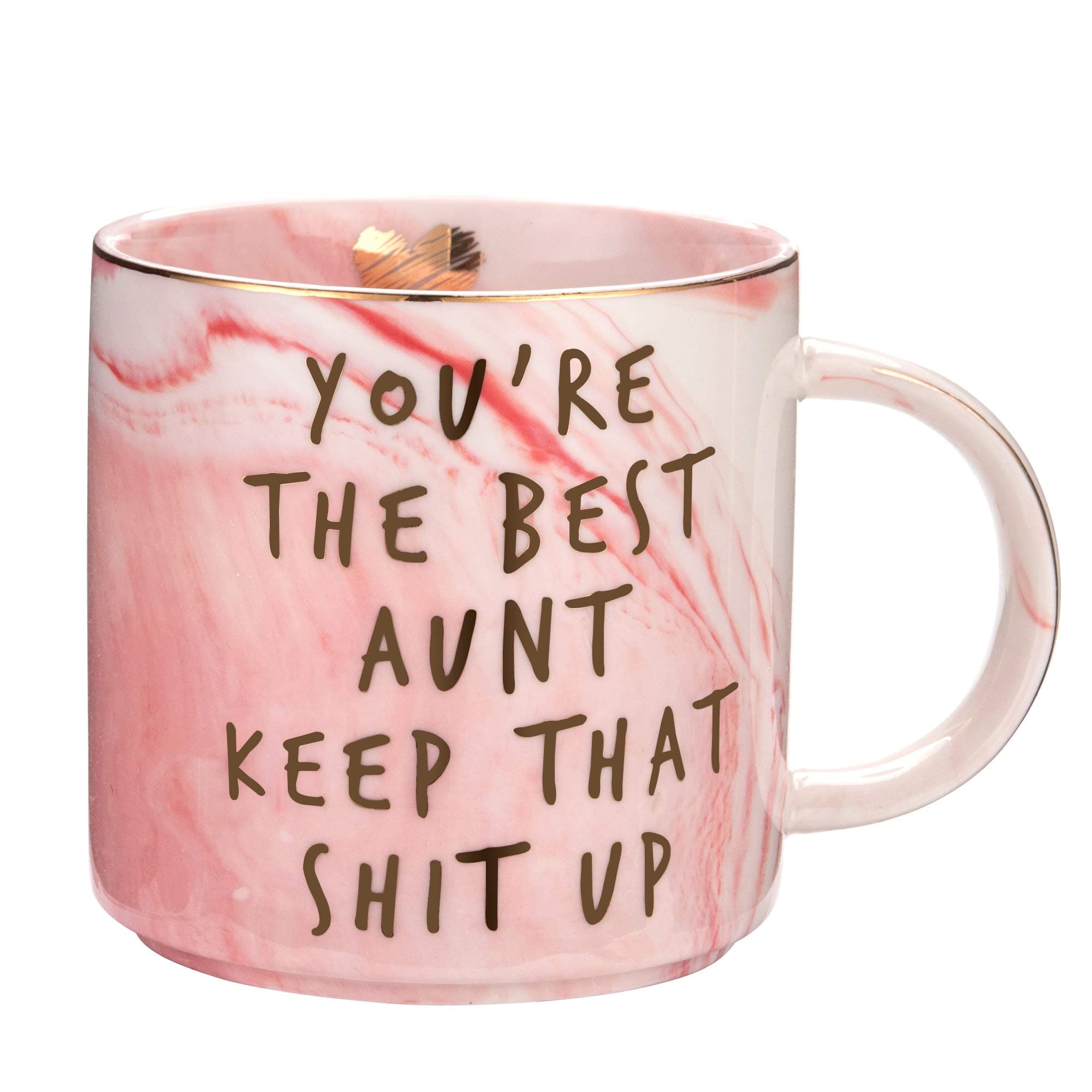 Hendson Aunt Gifts from Niece, Nephew - You're The Best Aunt Keep That S Up - Funny Present for Auntie - BAE Best Auntie Ever Gifts for Birthday - Great Favorite Aunty Mug, Ceramic Coffee Cup | Pink Marble Design - main product image