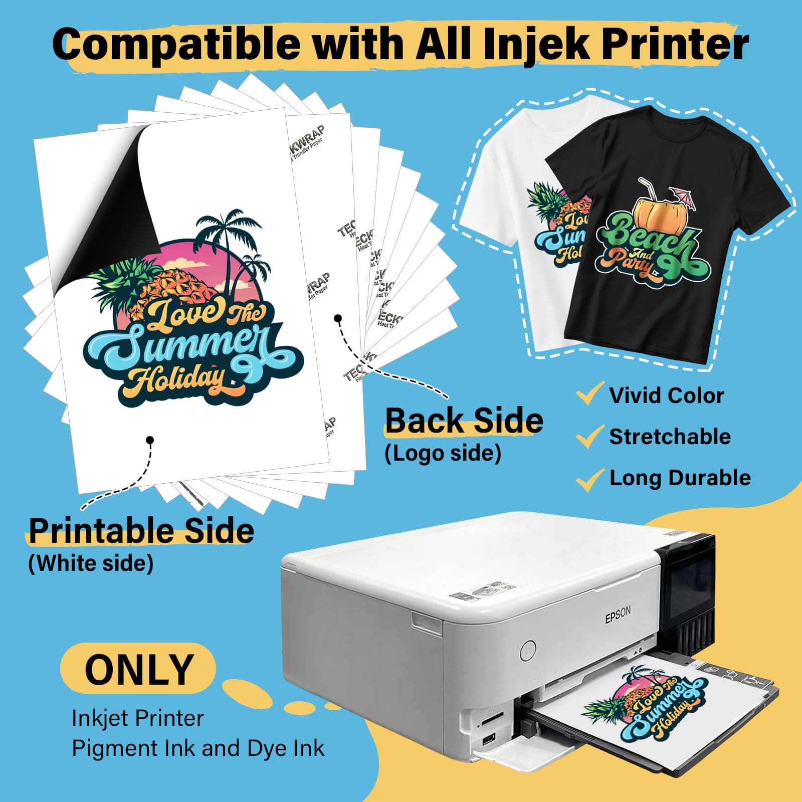 TECKWRAP Printable Heat Transfer Paper for T-Shirts 15 Sheets, 8.3" X 11.7" | Vibrant Colors & Durable Wash - view 3