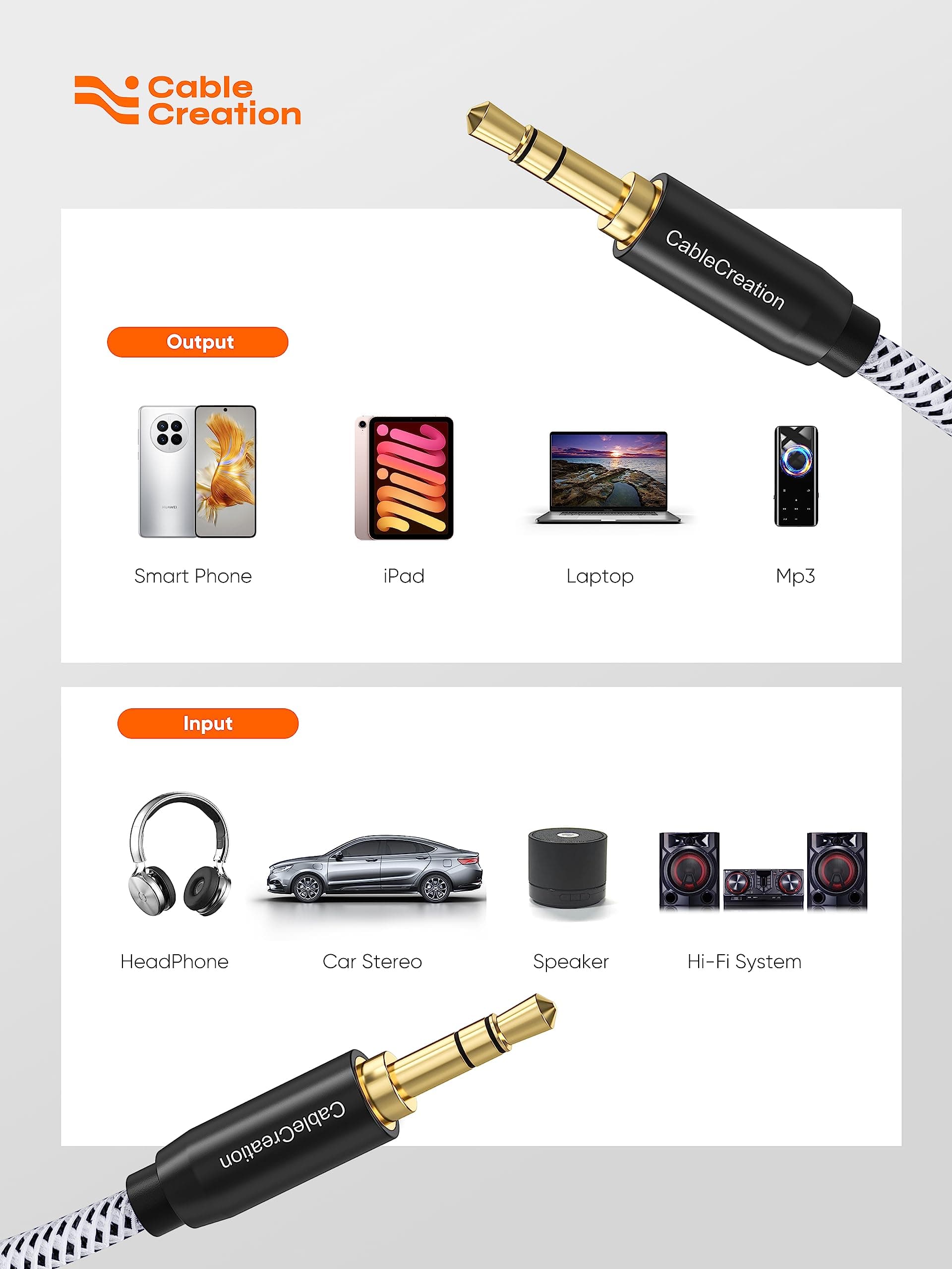 CableCreation 6FT Aux Cable 3.5mm Stereo Audio Cord | Gold Plated Connectors, Double Shielded, Tangle-Free Design - view 7