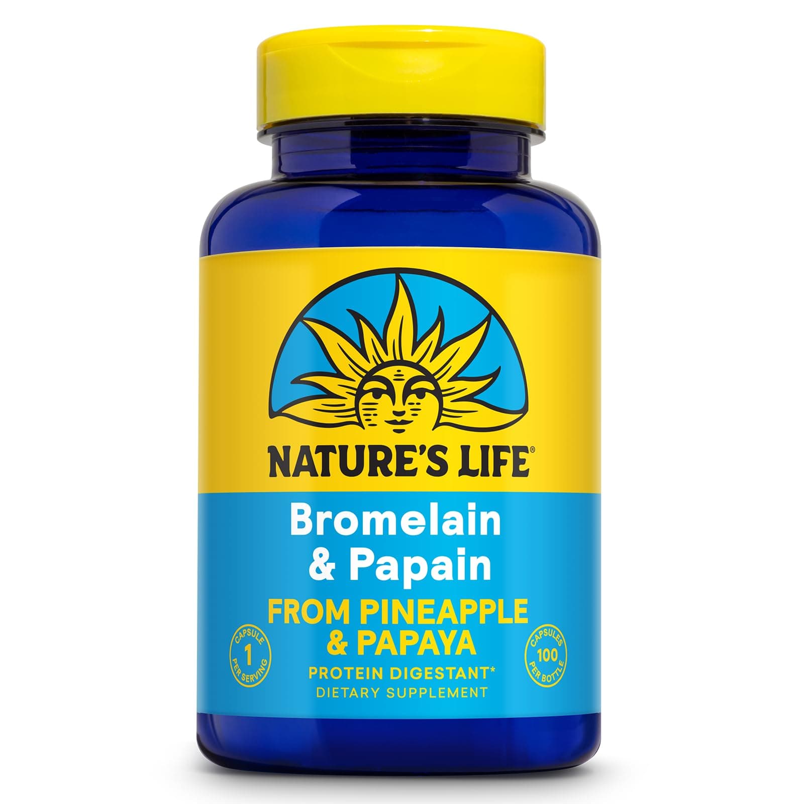 Nature's Life Bromelain & Papain | Digestive Enzymes from Pineapple & Papaya | 250mg | 100 Vegetarian Capsules - main product image