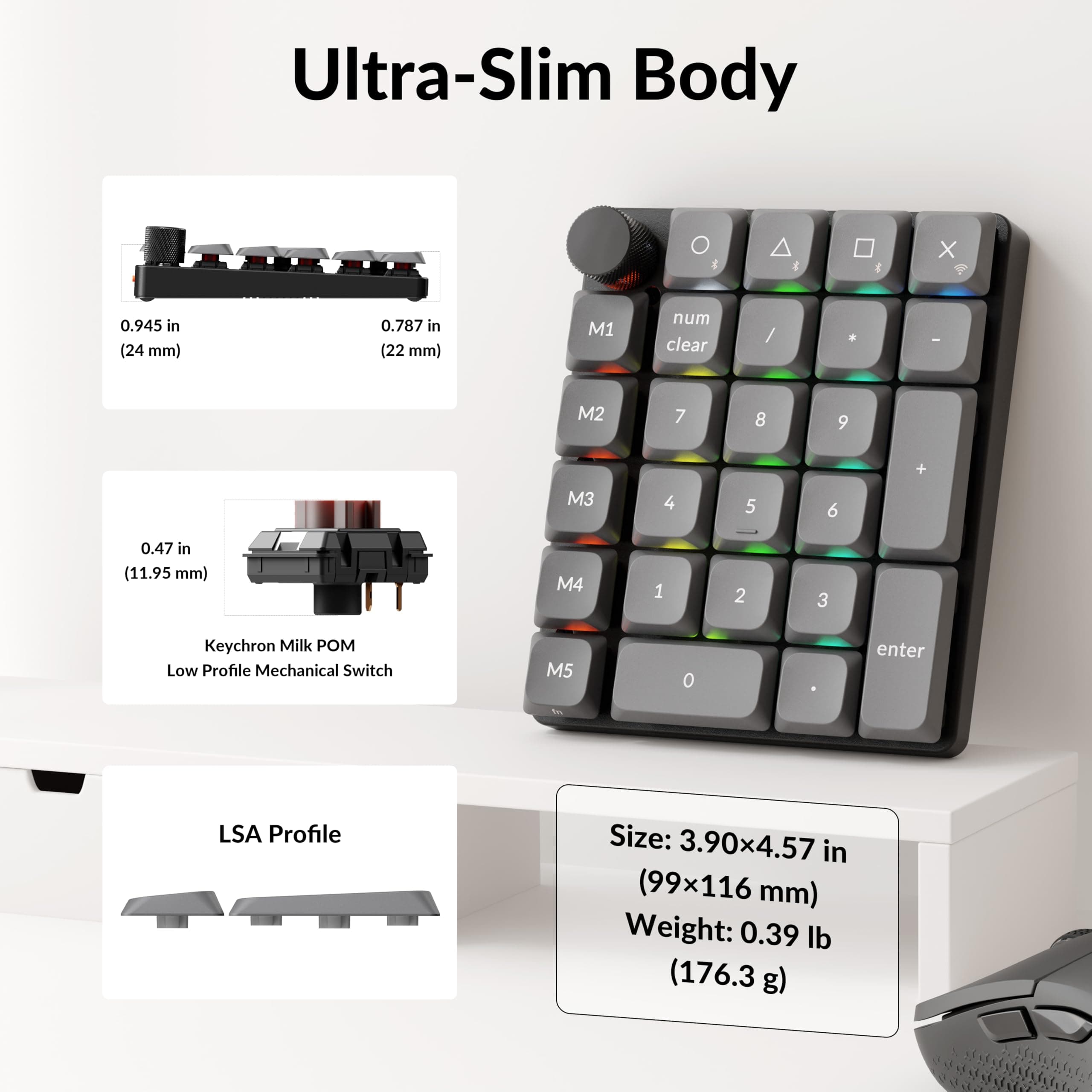 Keychron K0 Max Wireless Low-Profile Numeric Pad with RGB & Bluetooth 5.3 | Programmable, Hot-Swappable Brown Switch, 27 Keys - view 4