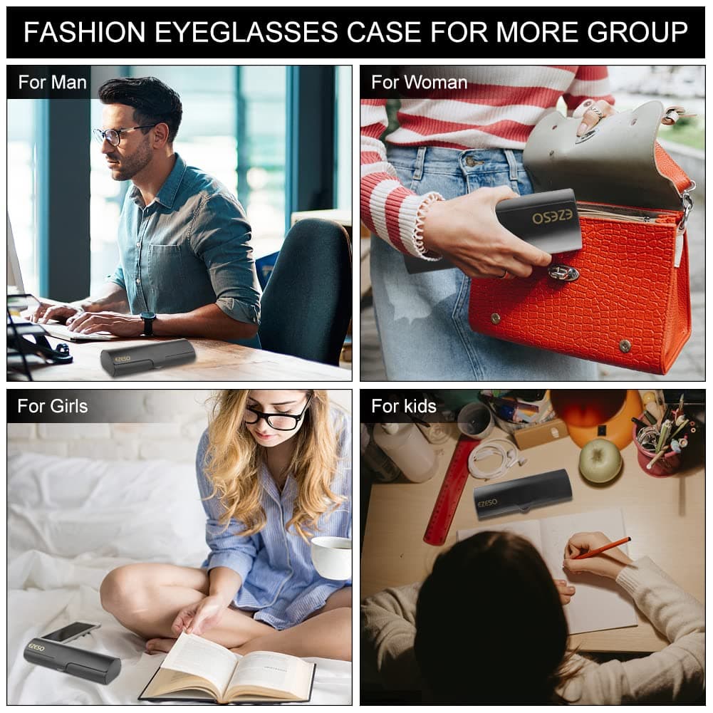 EZESO ESSENTIAL SKINCARE Hard Eyeglass Case for Men & Women | Aluminum Alloy with Suede Lining | 15cm (5.9in) Length - view 7