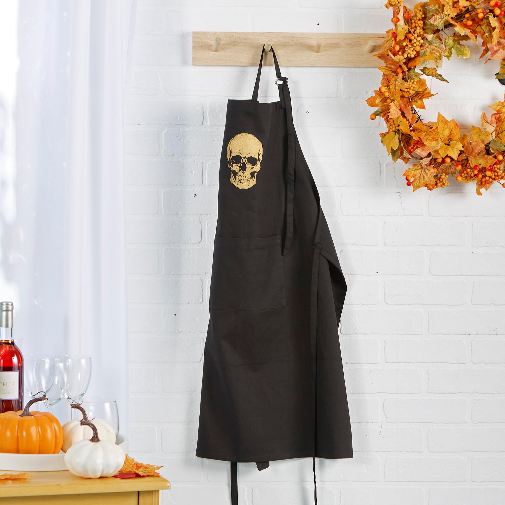 DII Happy Halloween Collection Goth Style Spooky Kitchen Apron, One Size, Gold Skull | Festive Halloween Apron for Men & Women - view 4