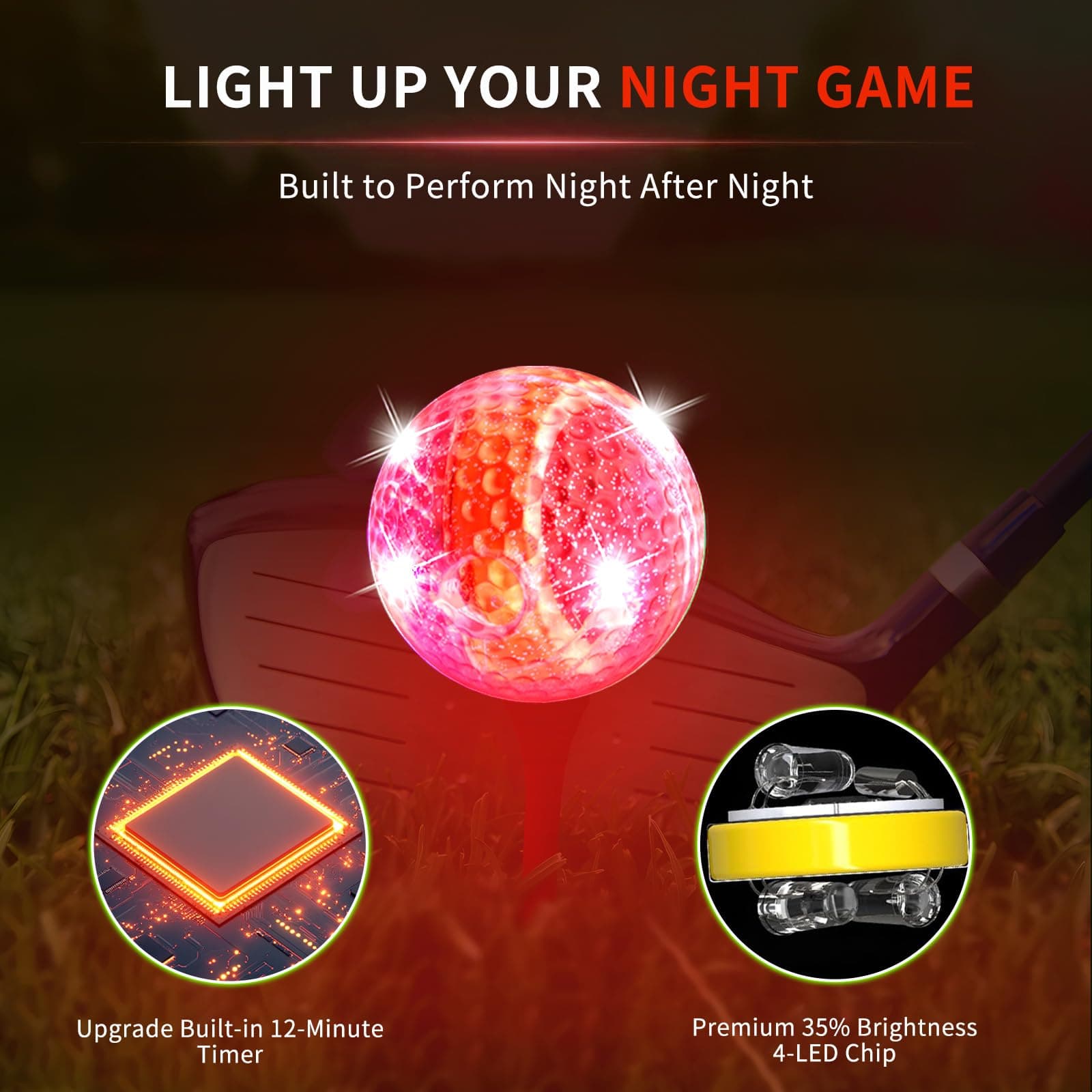Crestgolf 6 Pack Glow in The Dark Golf Balls Light up Night LED Golf Balls with 12-Minute Reset Timer - view 4